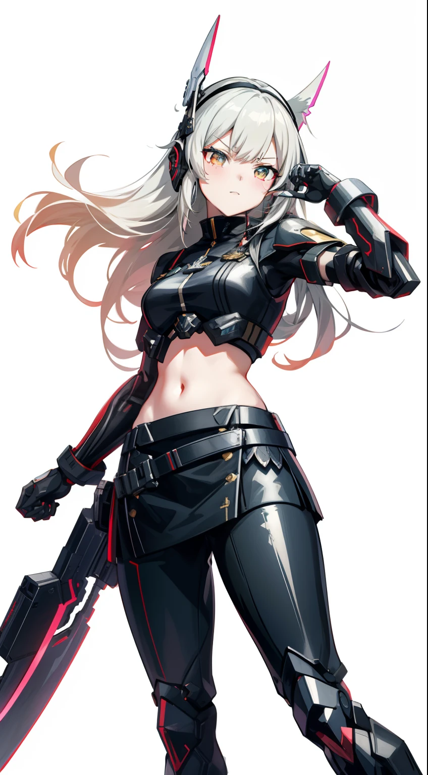 Anime girl posing for photo with sword and armor, from girls frontline, Female action anime girl, azur lane style, Fine details. Girl Front, Kushatt Krenz Key Art Women, neon noir, A scene from the《azur lane》videogame, female cyberpunk anime girl, girls frontline style, girls frontline universe, 《azur lane》role