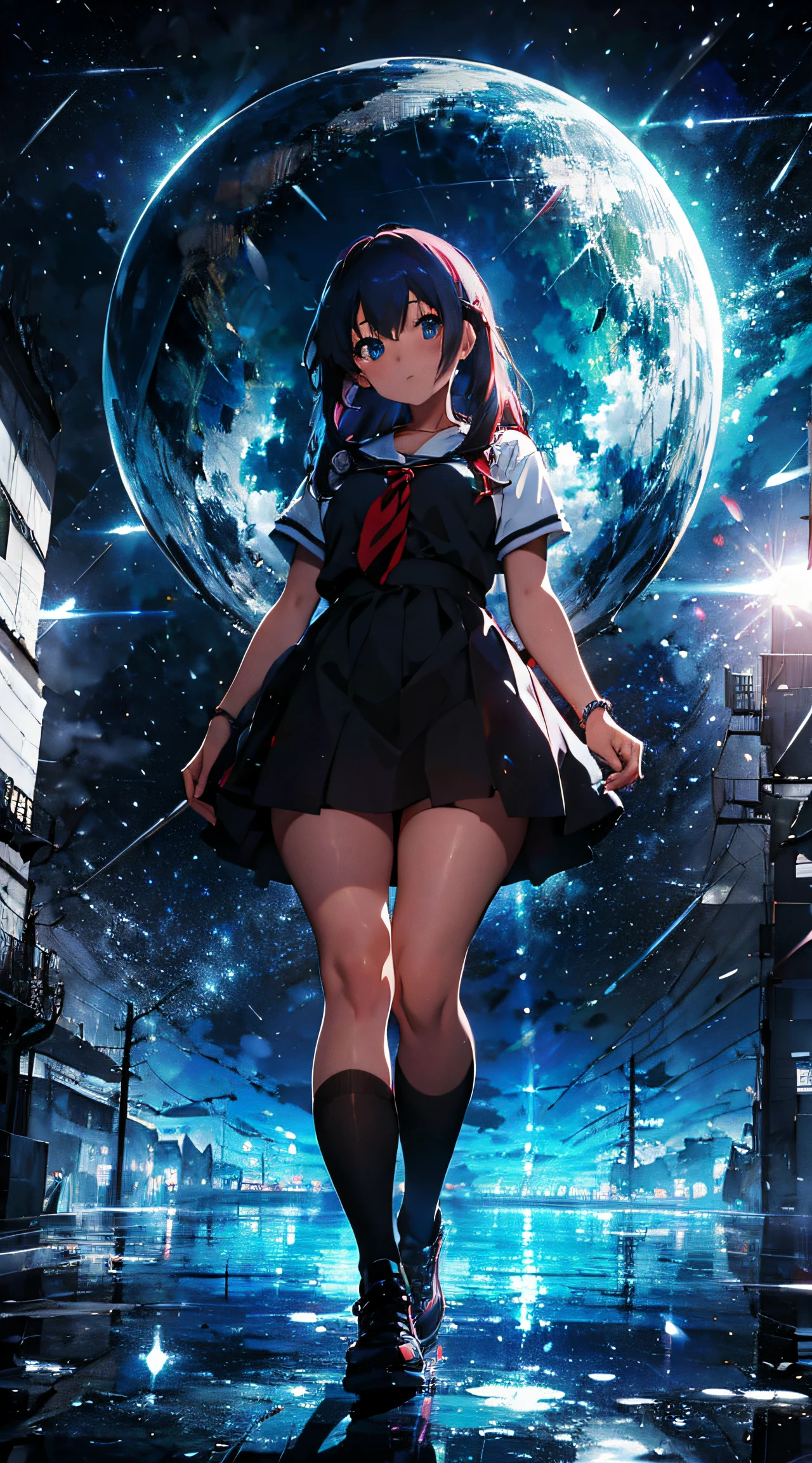 A full-body picture,Wear a dyed skirt,Anime girl with colored hair and blue eyes, render of april, saori, close up iwakura lain, Rendu portrait 8k, render of a cute 3d anime girl, photorealistic anime girl rendering, Smooth anime CG art, close up of a young anime girl, anime visual of a cute girl, Also, anime moe art style