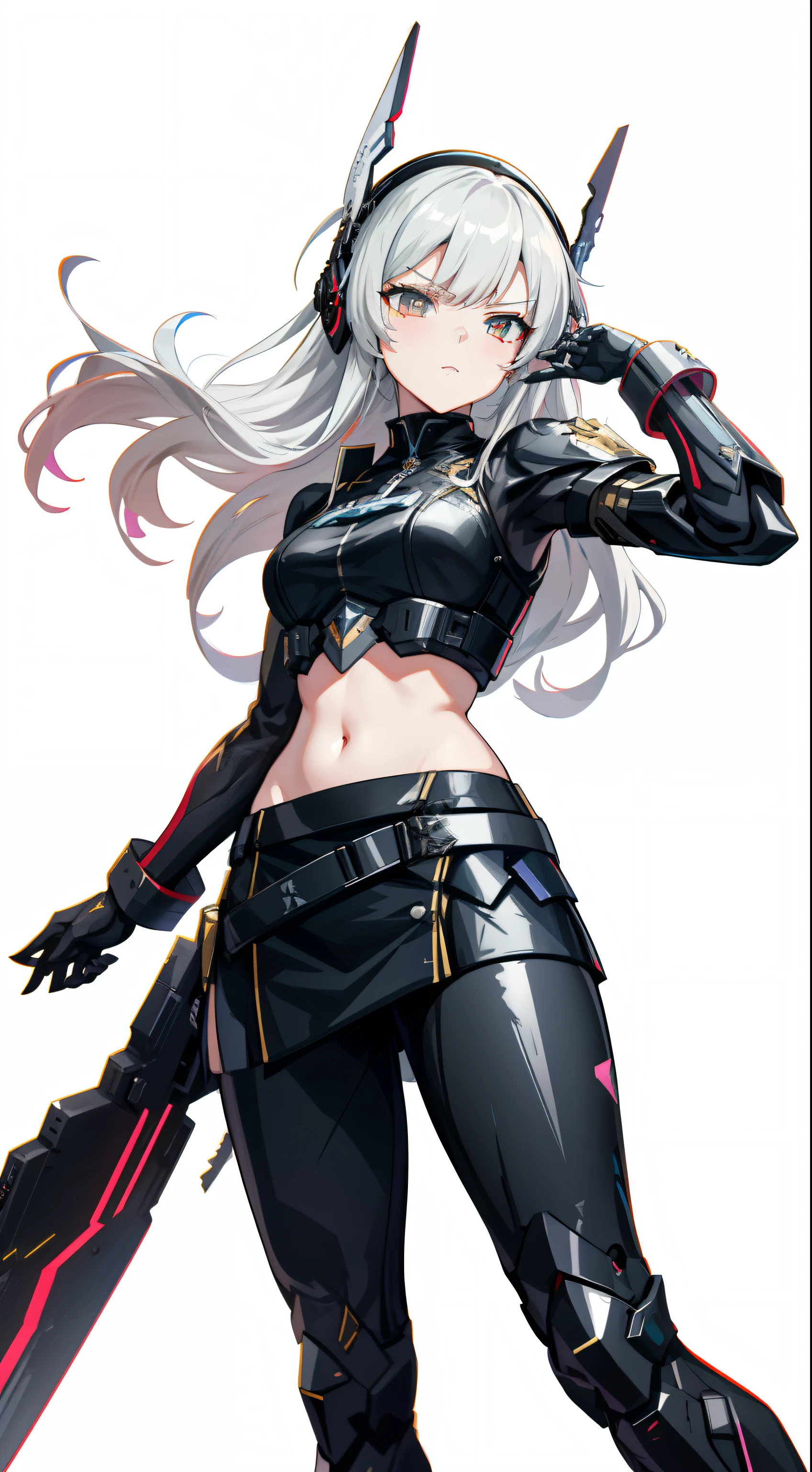 Anime girl posing for photo with sword and armor, from girls frontline, Female action anime girl, azur lane style, Fine details. Girl Front, Kushatt Krenz Key Art Women, neon noir, A scene from the《azur lane》videogame, female cyberpunk anime girl, girls frontline style, girls frontline universe, 《azur lane》role
