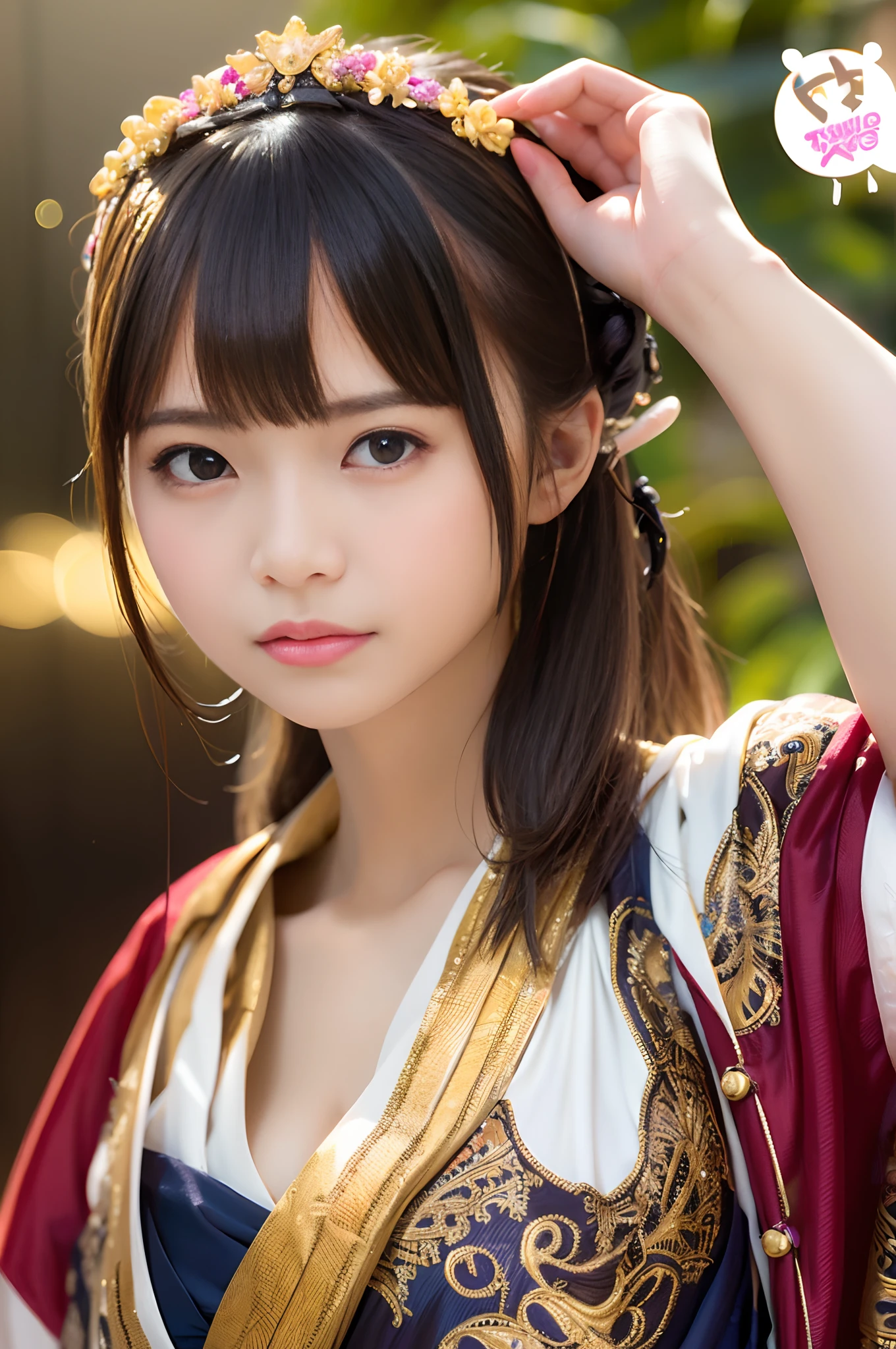 A Chinese girl from the Tang Dynasty,beautiful eyes in detail,beautiful double eyelid,(((seduct smile,Quiza exterior)),cleavage,randome pose,A masterpiece,Delicate portrayal of facial features ,tmasterpiece,s the perfect face,Antique costumes,(Blushlush:0.5),Ultimate detail_The eye,photorealestic:1.3,full bodyesbian,gigantic cleavage breasts,Ultra-realistic 8K CG,flawless perfection,tmasterpiece,professionalartwork,famousartwork,beauitful face,beautidful eyes,((Perfect female body)),(immersiveatmosphere,lightand shade contrast:1.5,Bright light:1.2,lumnious),,(Blushlush:0.5),Enchanting expression,Ultimate detail_The eye,Exquisite background,photorealestic:1.3,Faraway view,full bodyesbian,(ambient lights:1.3),(cinematic compositions:1.3),(neonlight:0.1),(hdr:0.1),Antique costumes