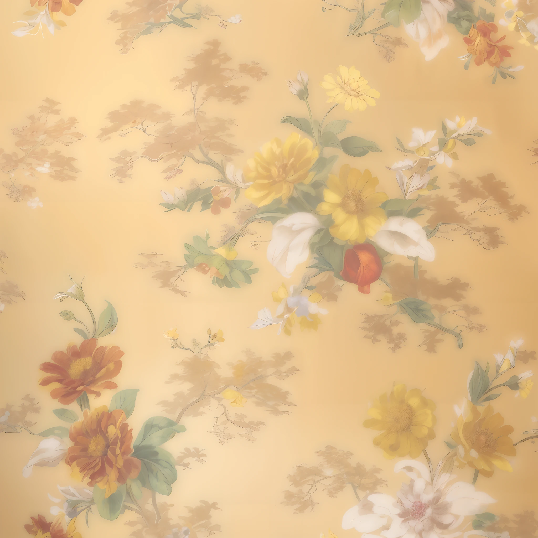 a close up of a floral wallpaper with a bunch of flowers, flowery wallpaper, floral wallpaper, pale yellow wallpaper, wallpaper design, inspired by Pierre-Joseph Redouté, floral pattern, year 1850, ornate floral, beautiful wallpaper, floral renewal, wallpaper pattern, inspired by Frederick Goodall, yellowing wallpaper, pastel flowery background
