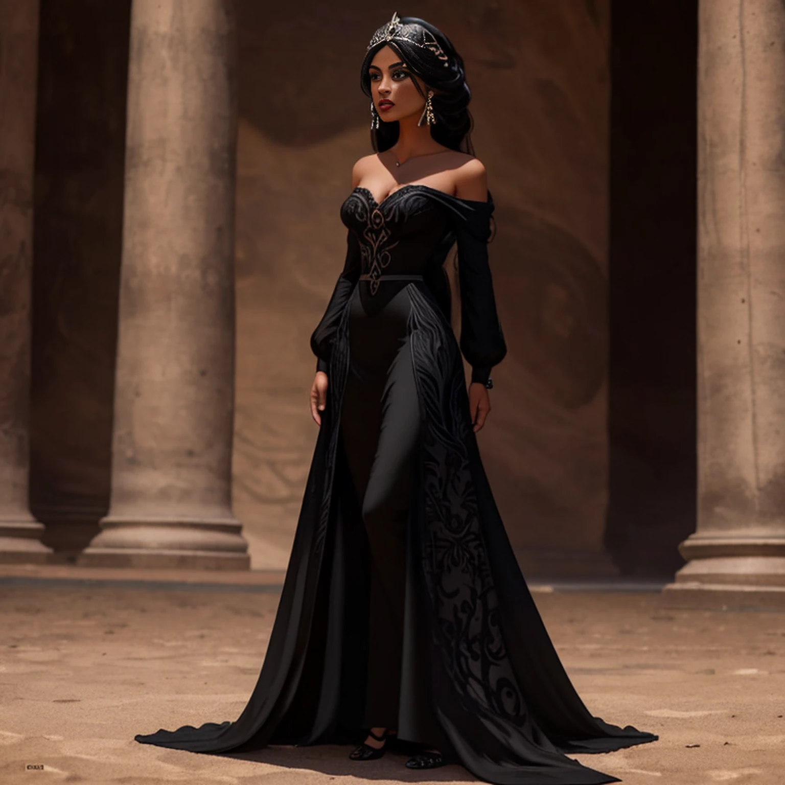 there is a woman in a black dress standing on a rock, Garota Anime usando um vestido preto, fantasy style clothing, vestido longo preto escuro, an elegant gothic princess, Xianxia de corpo inteiro, Sha Xi, uma mulher elegante no vestido preto, por Yang J, wearing a gothic dress, linda senhora, vestido preto escuro, flowing black gown, usando roupas formais de fantasia