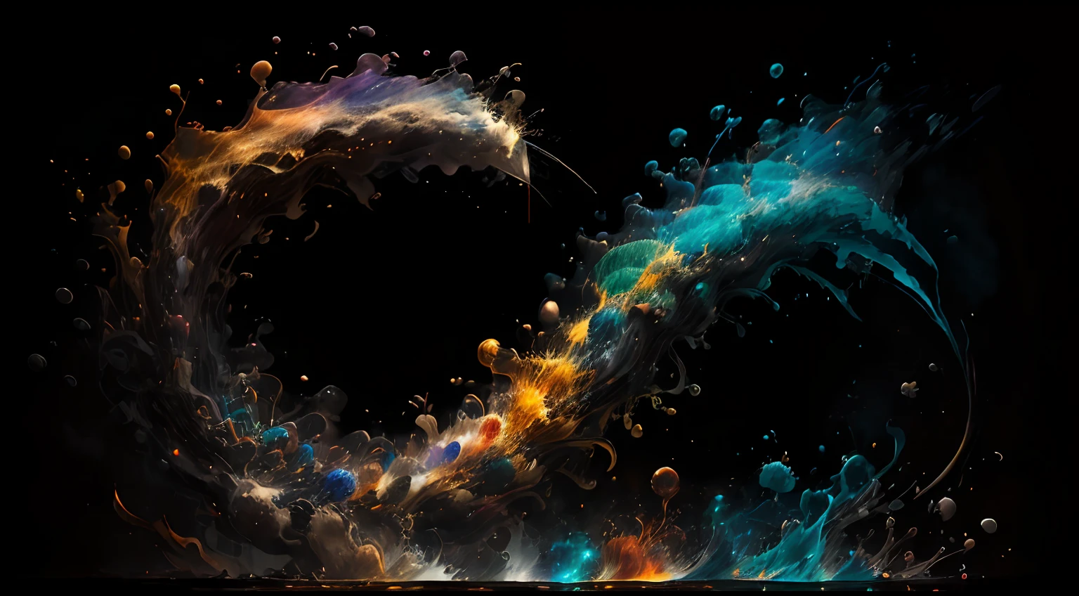 Obra de Arte abstracto en movimiento.Arte de Alberto Severo. Un primer plano de chorros y corrientes de metales preciosos fundidos que chocan entre si y forman , inmensas cantdades de gotas y chorros metalicos de oro, plata, cobre mercurio, que burbujean ,explotan ,remolinean y fluyen y ocupan todo el espacio, nubes de fluidos de colores metalicos dorados, plateados, cobrizos brillantes y tornasolados,burbujas tornasoladas, ,remolinos de gotas tornasoladas que giran y escapan.Crea una fascinante obra de arte abstracta con un enfoque en la fluidez y el movimiento. Utilice una paleta de colores rica y diversa, Blend tones seamlessly to evoke a sense of continuous movement, Background of psychedelic fuids in motion. Arte de los fluidos en movimiento