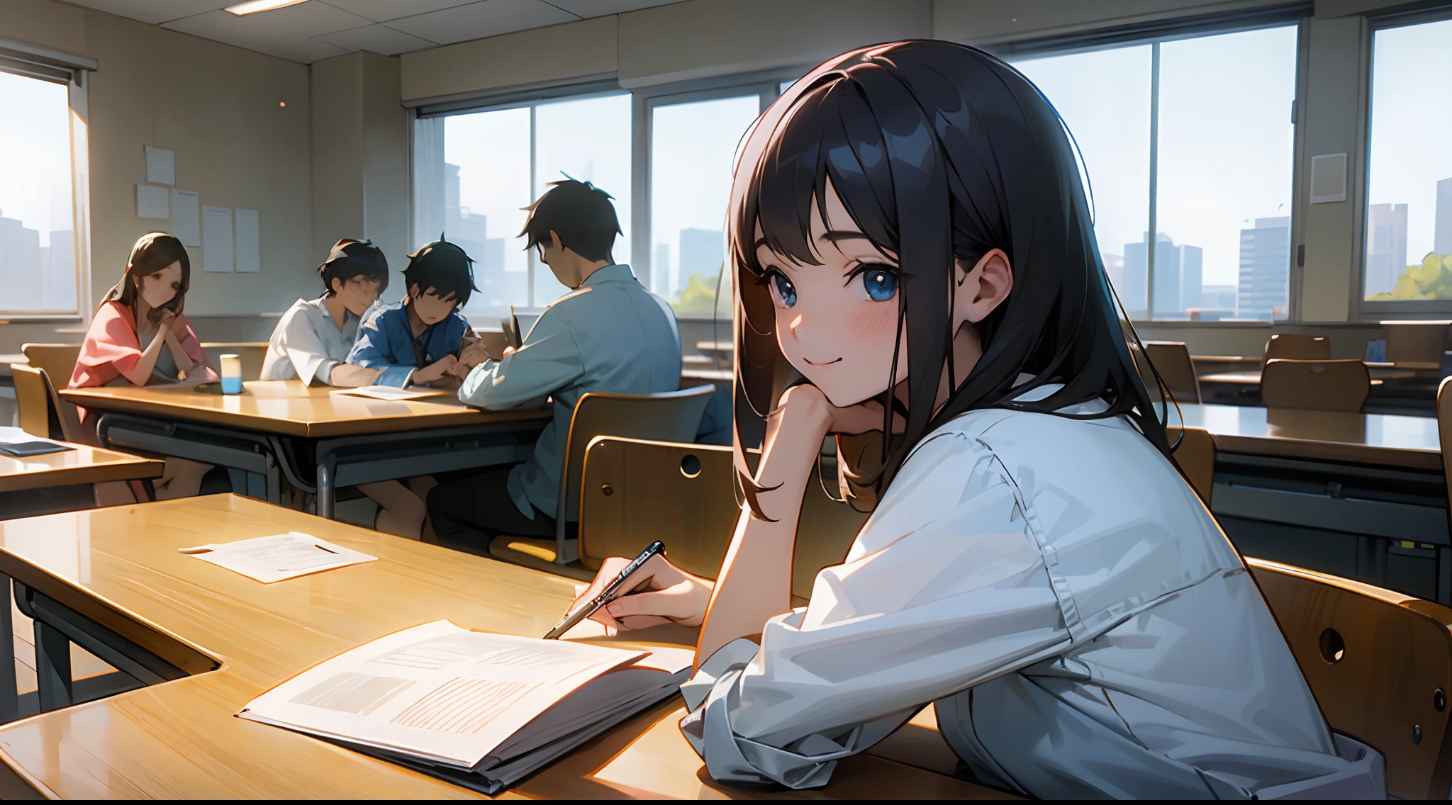 photoRealstic、Sit at your desk and enjoy studying with friends