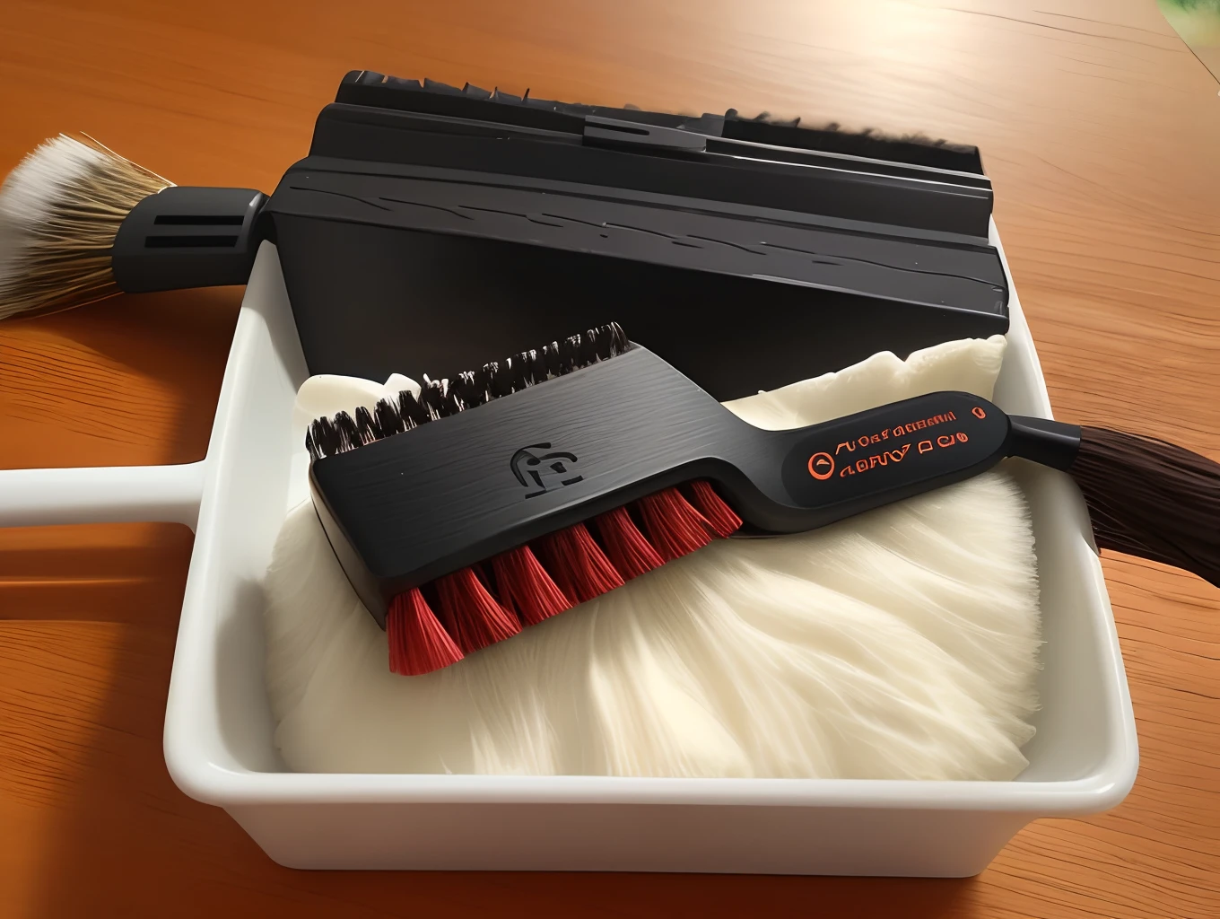 Make a square shaped untangling brush. E nessa mesma escova esta cheio de fios de cabelo.