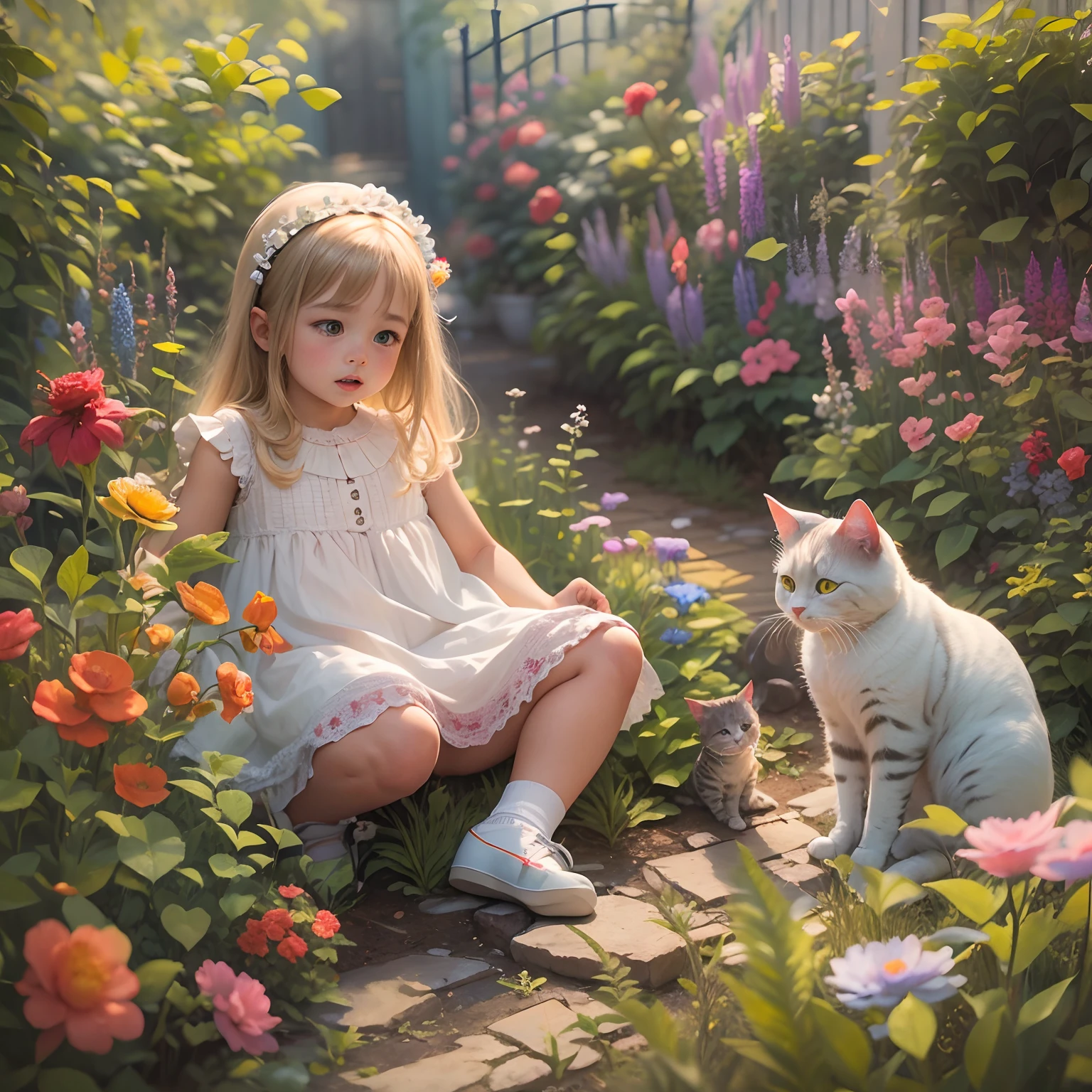 1 , 1 cat , garden, masterpiece, high quality, best performence