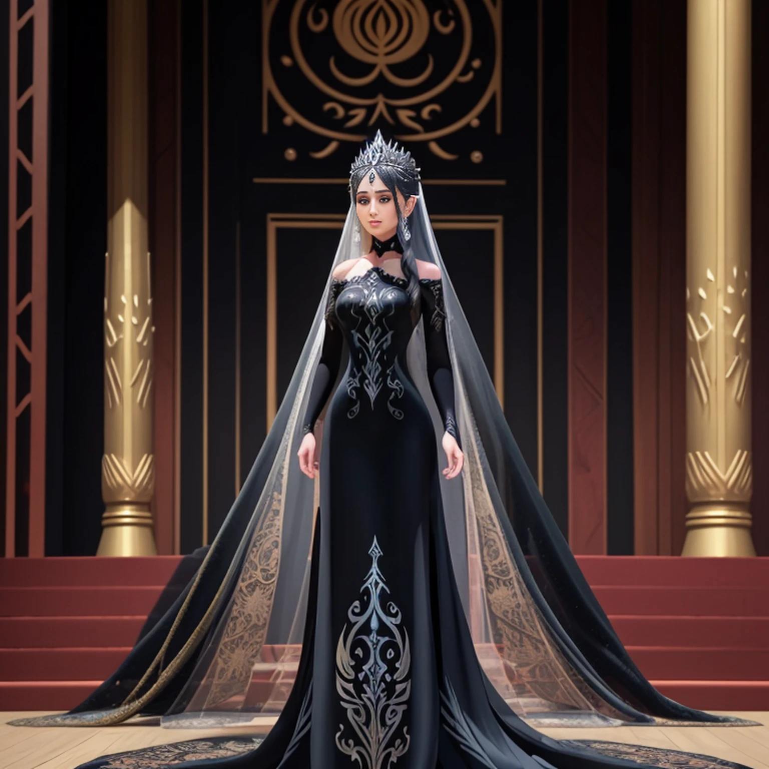 there is a woman in a black dress standing on a rock, Garota Anime usando um vestido preto, fantasy style clothing, vestido longo preto escuro, an elegant gothic princess, Xianxia de corpo inteiro, Sha Xi, uma mulher elegante no vestido preto, por Yang J, wearing a gothic dress, linda senhora, vestido preto escuro, flowing black gown, usando roupas formais de fantasia