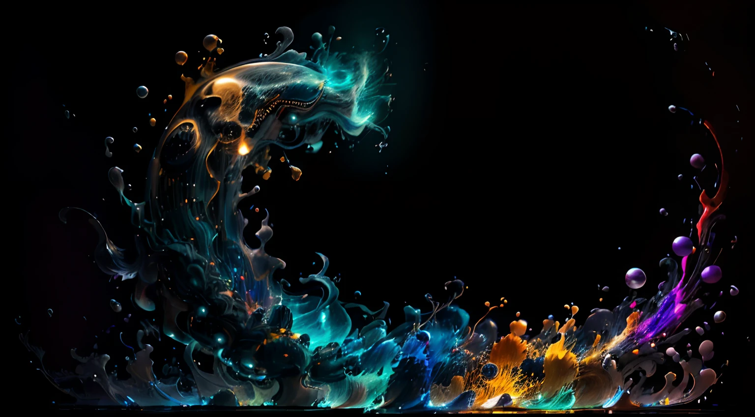Obra de Arte abstracto en movimiento.Arte de Alberto Severo. Un primer plano de chorros y corrientes de metales preciosos fundidos que chocan entre si y forman , inmensas cantdades de gotas y chorros metalicos de oro, plata, cobre mercurio, que burbujean ,explotan ,remolinean y fluyen y ocupan todo el espacio, nubes de fluidos de colores metalicos dorados, plateados, cobrizos brillantes y tornasolados,burbujas tornasoladas, ,remolinos de gotas tornasoladas que giran y escapan.Crea una fascinante obra de arte abstracta con un enfoque en la fluidez y el movimiento. Utilice una paleta de colores rica y diversa, Blend tones seamlessly to evoke a sense of continuous movement, Background of psychedelic fuids in motion. Arte de los fluidos en movimiento