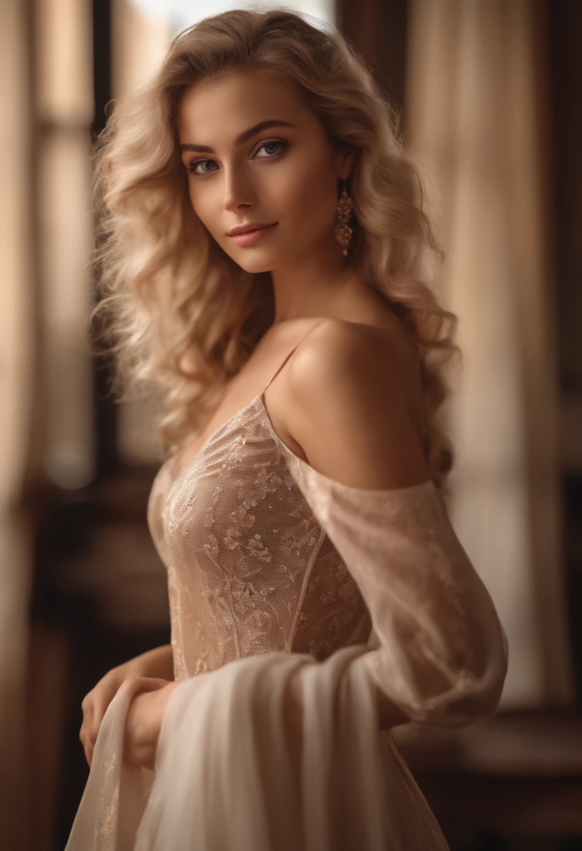 .RAW, analog, Nikon Z 85mm,((best quality)), ((Meisterwerk)), ((realistisch)),Vintage-Bild, Gorgeous Russian woman, blond, 22 Jahre alt, Posieren in Dessous auf einem Bett, Wearing underwear small, smil, teeth showing, ((big boobs)), Komplizierte Details, Highly detailed, Scharfer Fokus, Professionell, 4K, god rays, Manuelles Modell, Atemberaubende braune Augen, klein, hight resolution, detailed facial features, Hohe Detailgenauigkeit, Scharfer Fokus, glatt, Extrem detailliert, Foto_\(Ultra\), fotorealistisch, realistisch, nachbearbeitet, Max. Detailgenauigkeit, Rauhigkeit, wirkliches Leben, Ultra-realistisch, Fotorealismus, 8K UHD, SEMI-SILHOUETTE Licht, Slawisches Gesicht, Haarlang, beautiful hair, Charakteristisches Gesicht, full entire body