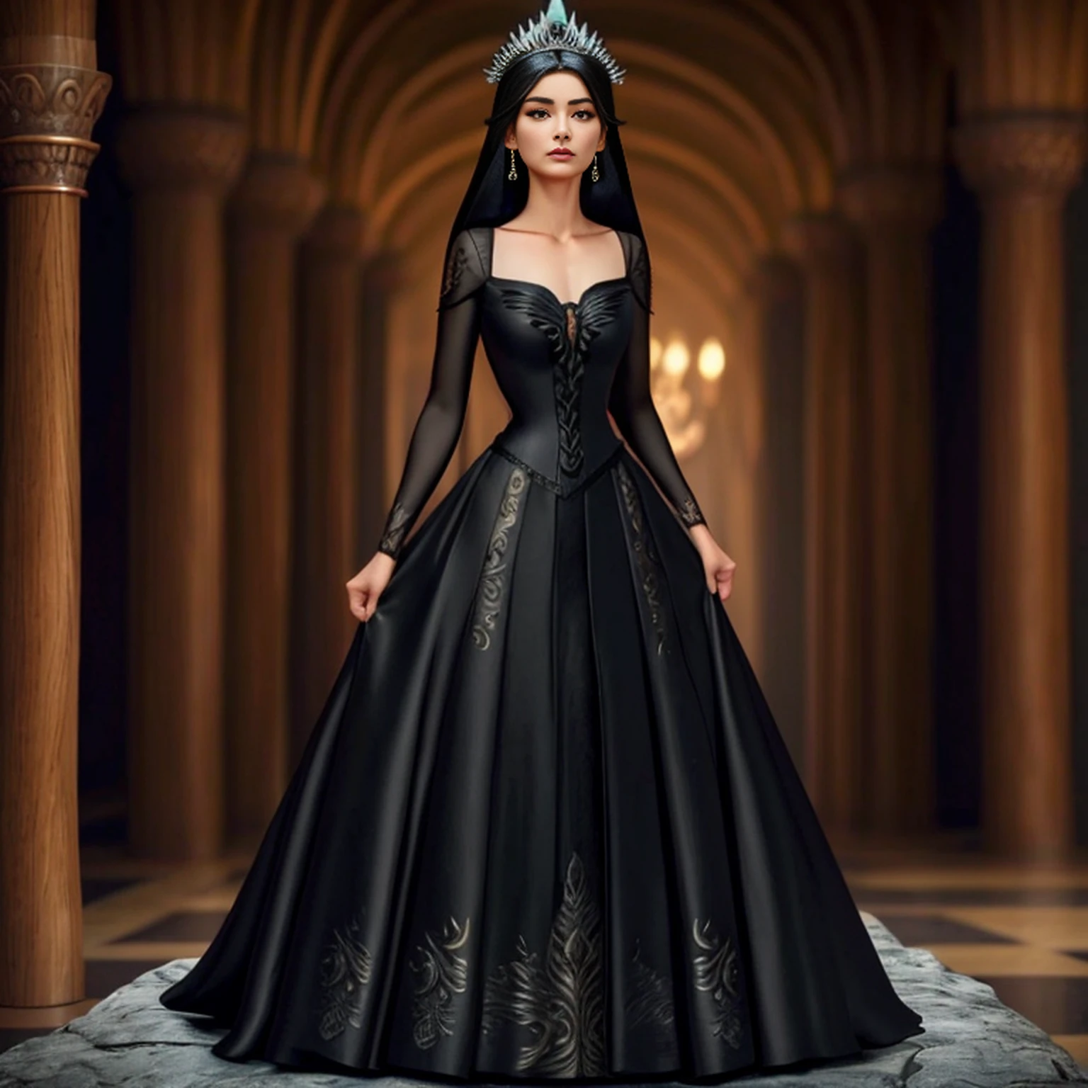 there is a woman in a black dress standing on a rock, Garota Anime usando um vestido preto, fantasy style clothing, vestido longo preto escuro, an elegant gothic princess, Xianxia de corpo inteiro, Sha Xi, uma mulher elegante no vestido preto, por Yang J, wearing a gothic dress, linda senhora, vestido preto escuro, flowing black gown, usando roupas formais de fantasia