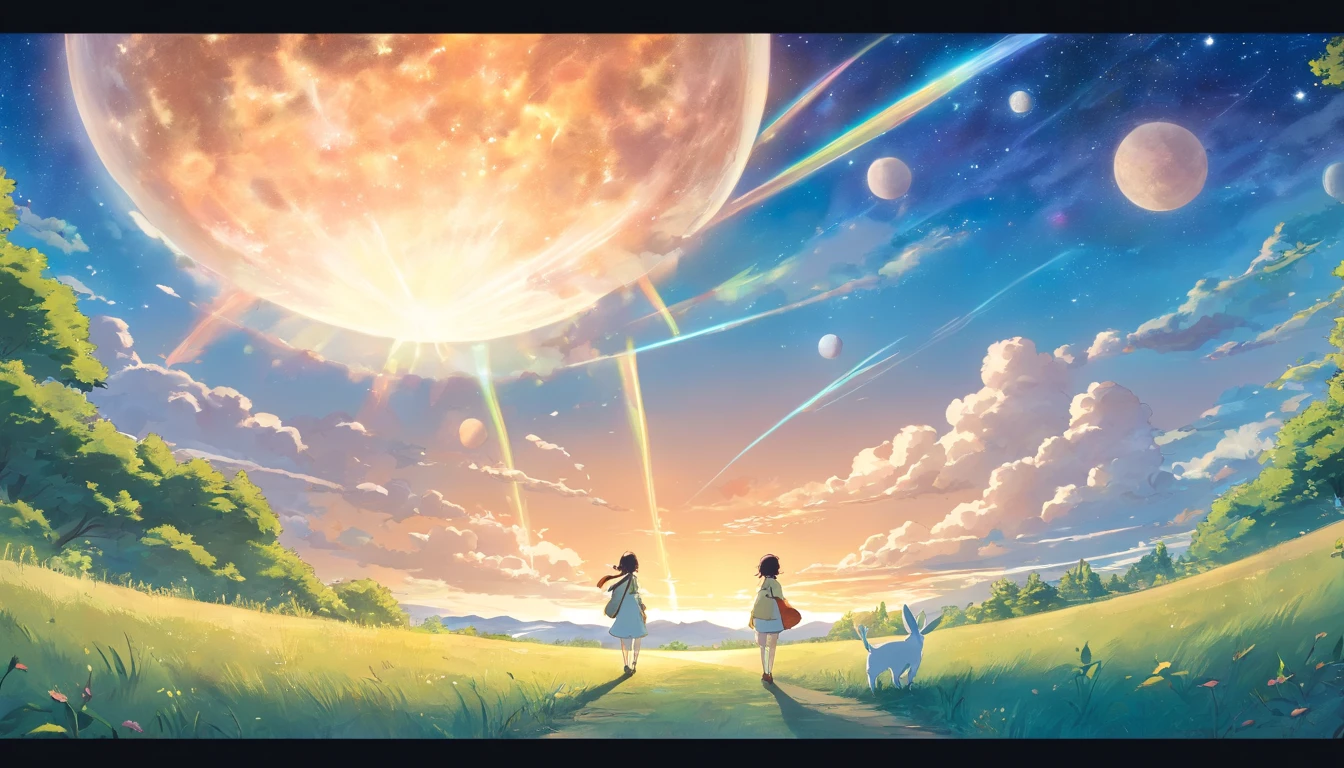 comic strip,Manhwa Style,Cartoon Split,starrysky,Translucent ethereal aliens,中景 the scene is,Full body like, highly detailed surreal vfx,oc rendered,
