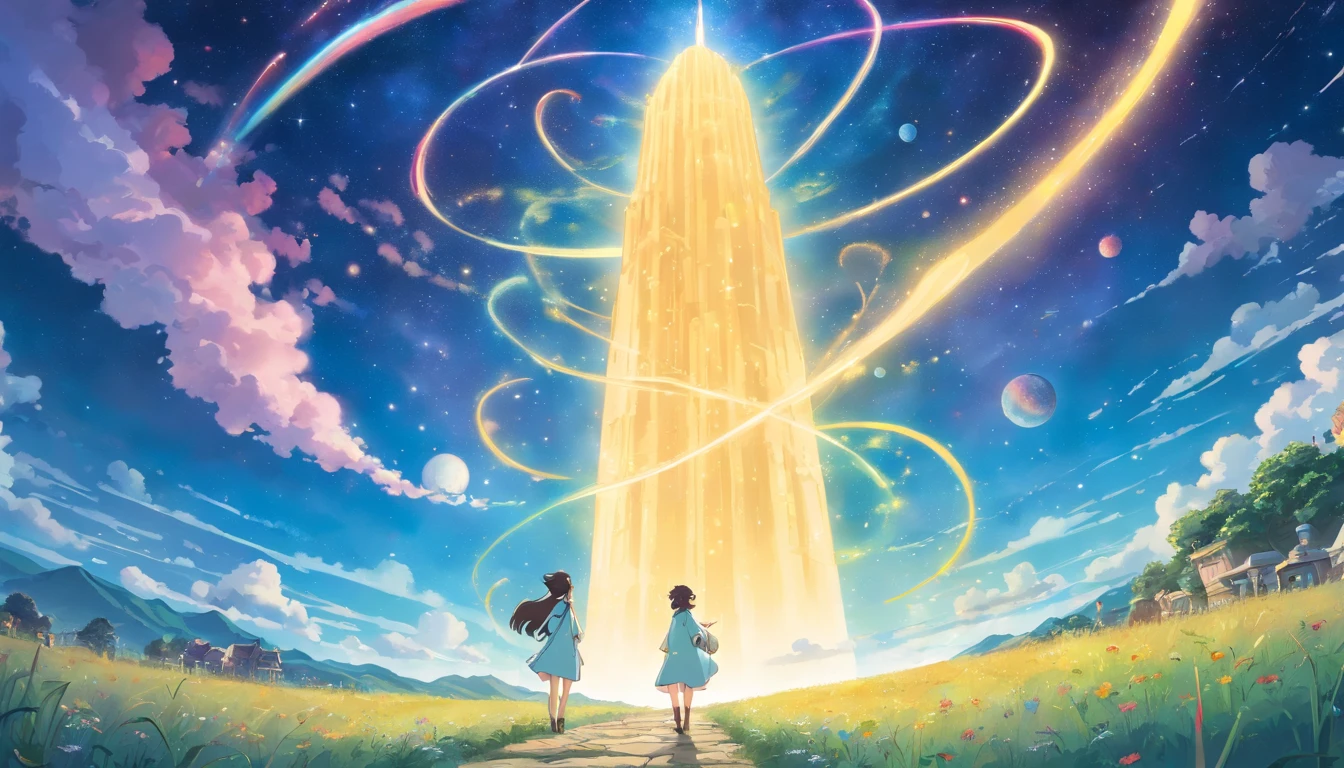 comic strip，Manhwa Style，Cartoon Split，starrysky，Translucent ethereal aliens，中景 the scene is，Full body like， highly detailed surreal vfx，oc rendered，