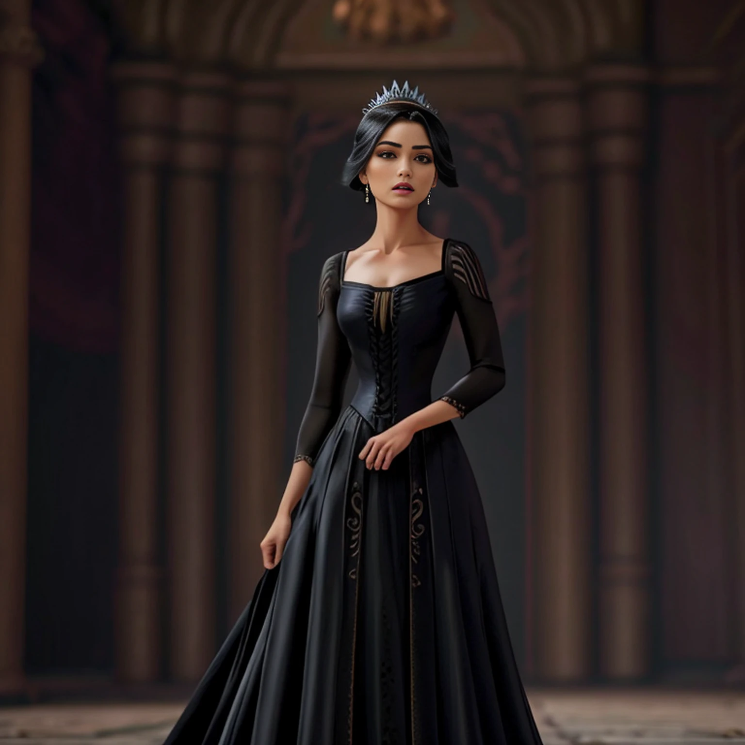 there is a woman in a black dress standing on a rock, Garota Anime usando um vestido preto, fantasy style clothing, vestido longo preto escuro, an elegant gothic princess, Xianxia de corpo inteiro, Sha Xi, uma mulher elegante no vestido preto, por Yang J, wearing a gothic dress, linda senhora, vestido preto escuro, flowing black gown, usando roupas formais de fantasia