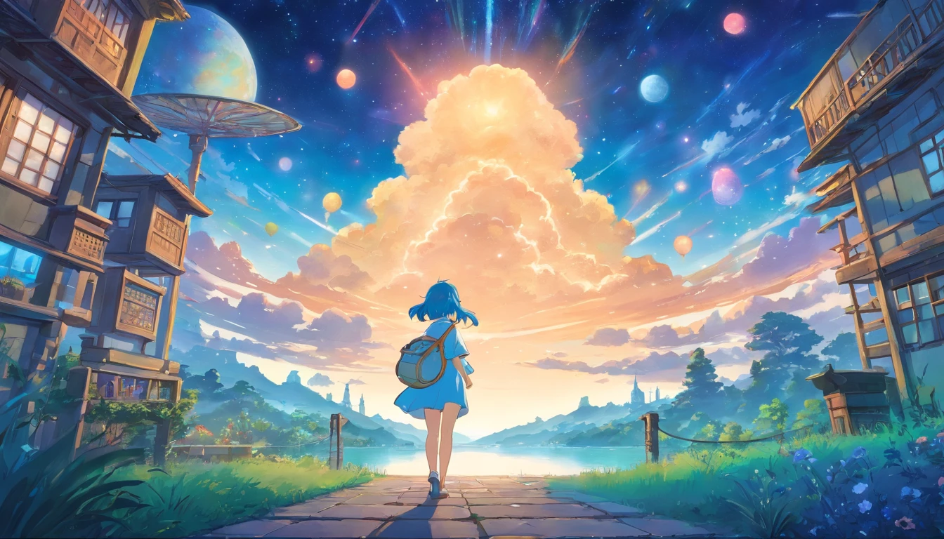 comic strip，Manhwa Style，Cartoon Split，starrysky，Translucent ethereal aliens，中景 the scene is，Full body like， highly detailed surreal vfx，oc rendered，