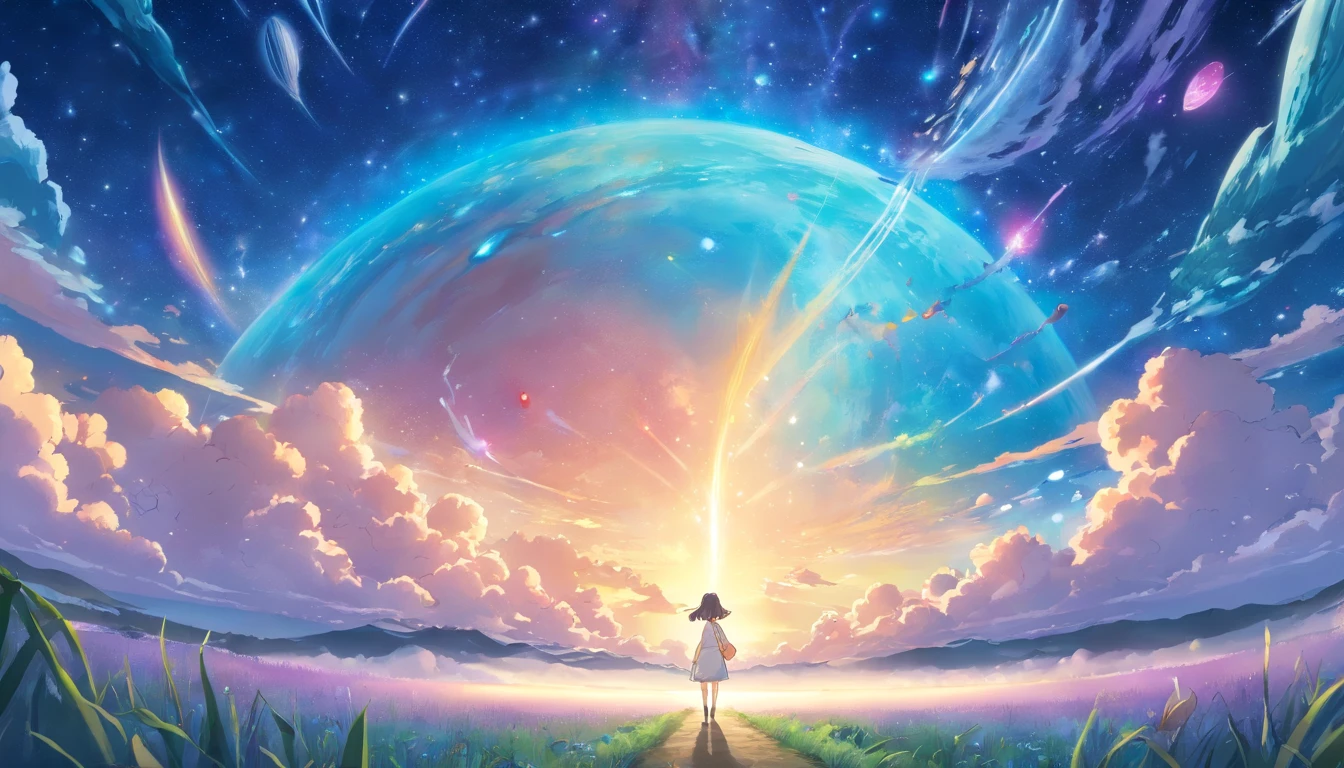 comic strip,Manhwa Style,Cartoon Split,starrysky,Translucent ethereal aliens,中景 the scene is,Full body like, highly detailed surreal vfx,oc rendered,