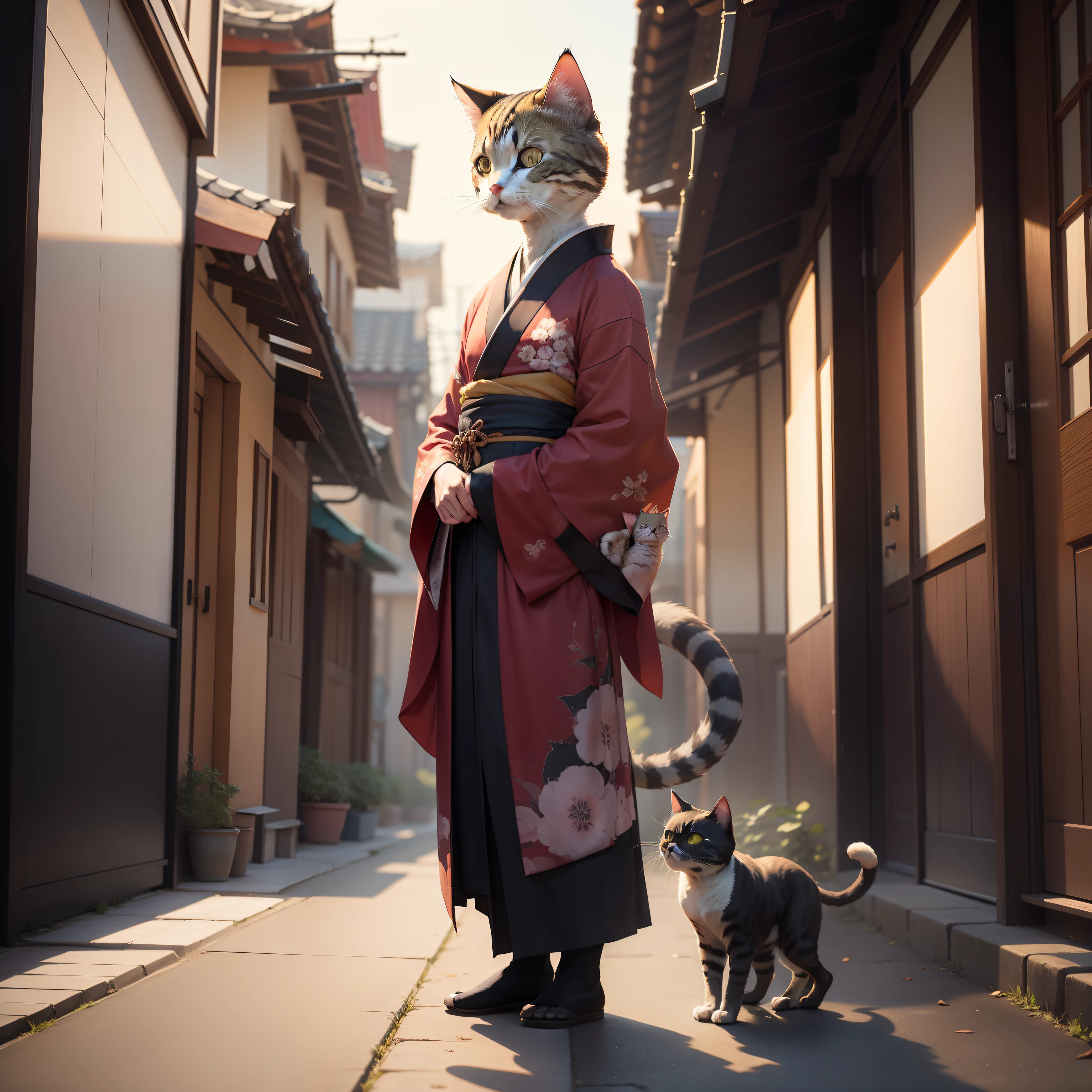 one , Cat , feline  , bipedal  , kimono , low body height , male