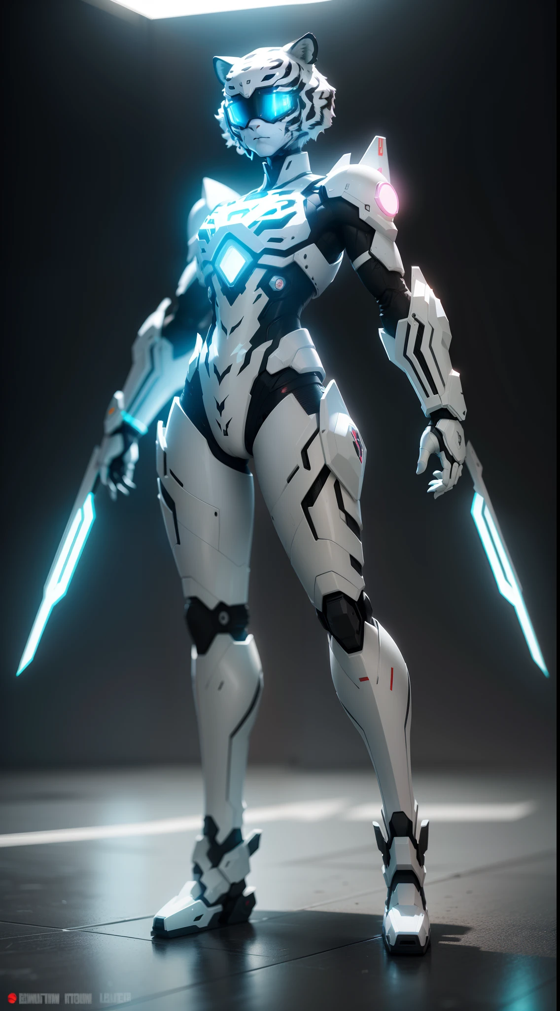 (Chinese White Tiger:1.3), (blind box toy style:1.2), (Full body shot:1.3) , Transparent Mecha, Exquisite helmet:1.2, Luminescent goggles:1.2, Cyberpunk, Dreamy glow, bright neon lights, clean, White background, ( Global Illumination, Ray traching, nffsw, Unreal Render,Reasonable design, high detal, masutepiece, Best Quality, hyper HD, Cinematic lighting)