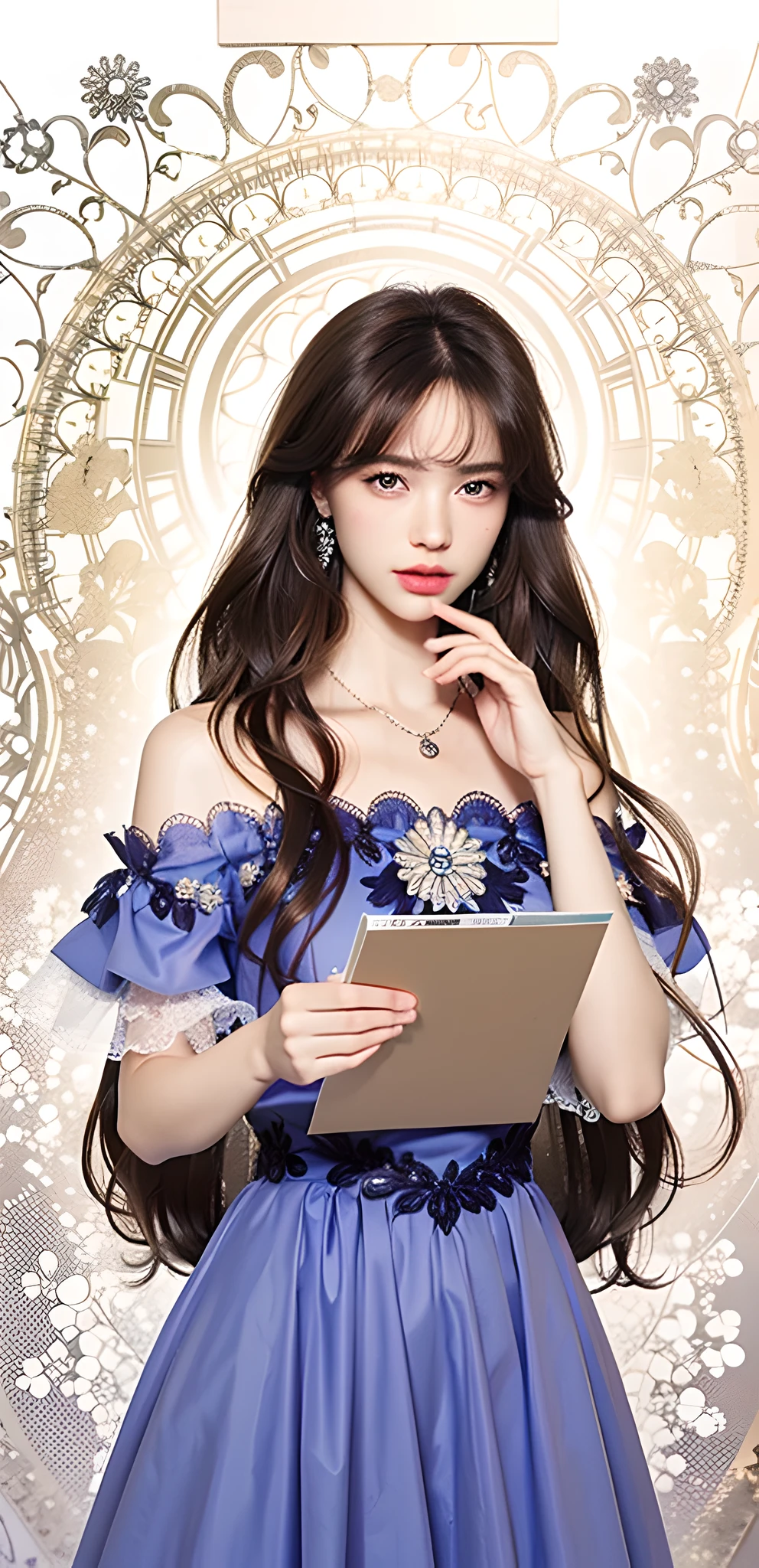 (photorealistic:1.4), best quality, masterpiece, ultra high res, 1girl, (detailed face:1.2), (detailed eyes:1.2), (detailed hair:1.2), (detailed clothes:1.2), 4k, (detailed color:1.2), holding a paper,