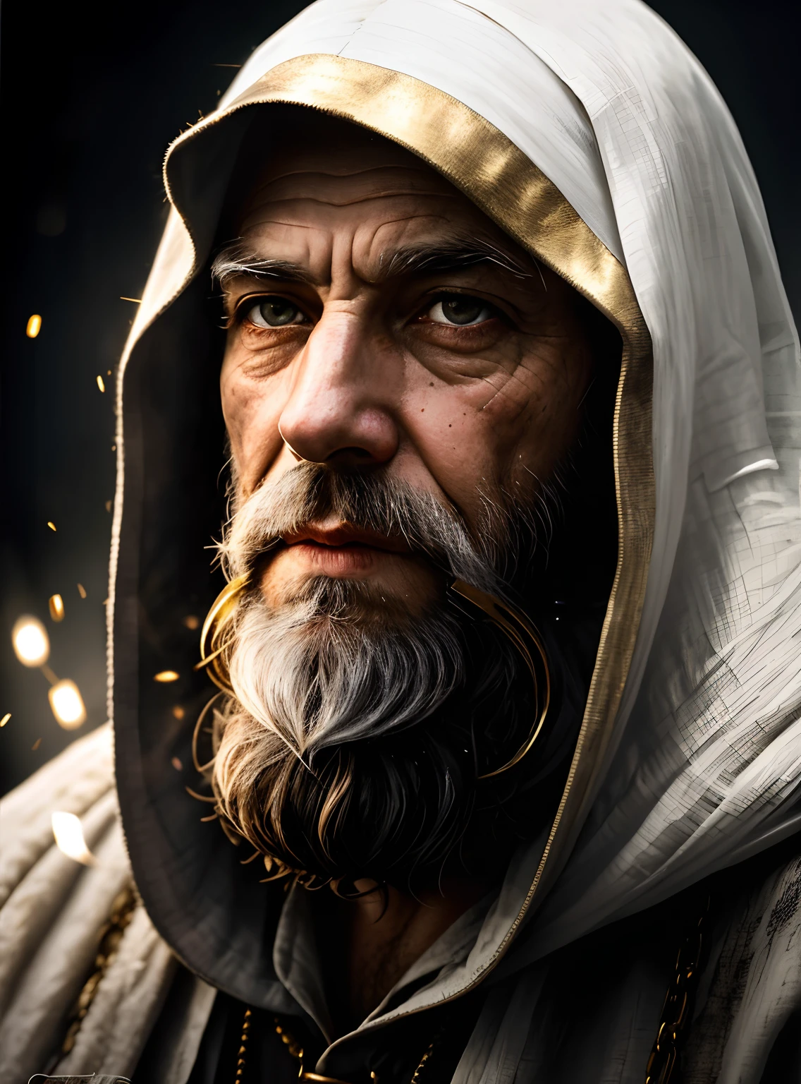 wizard, close up shot, old man, white hair, magic, cinematic, painting