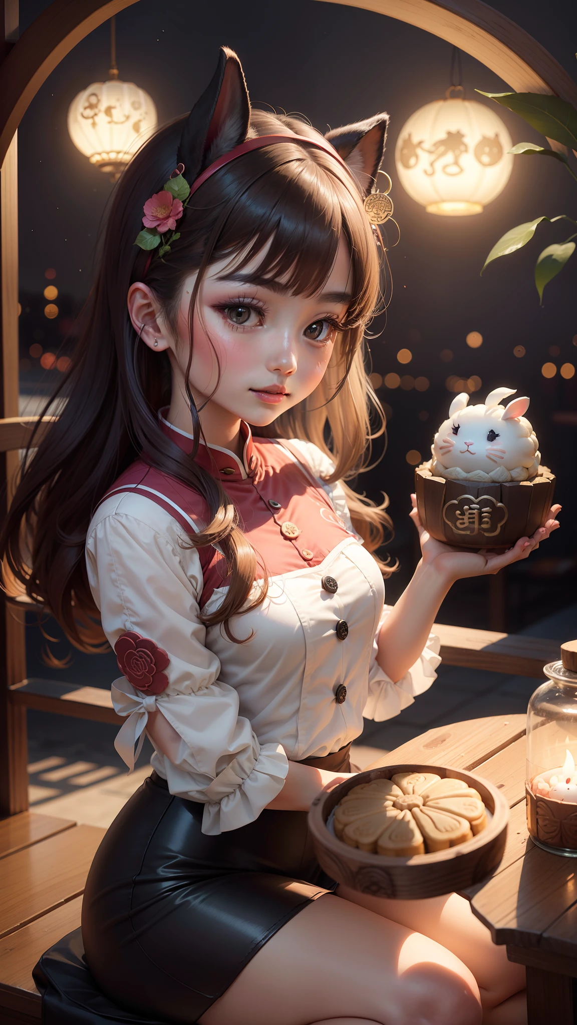 mooncake, rabbit, mid-autumn festival, girl