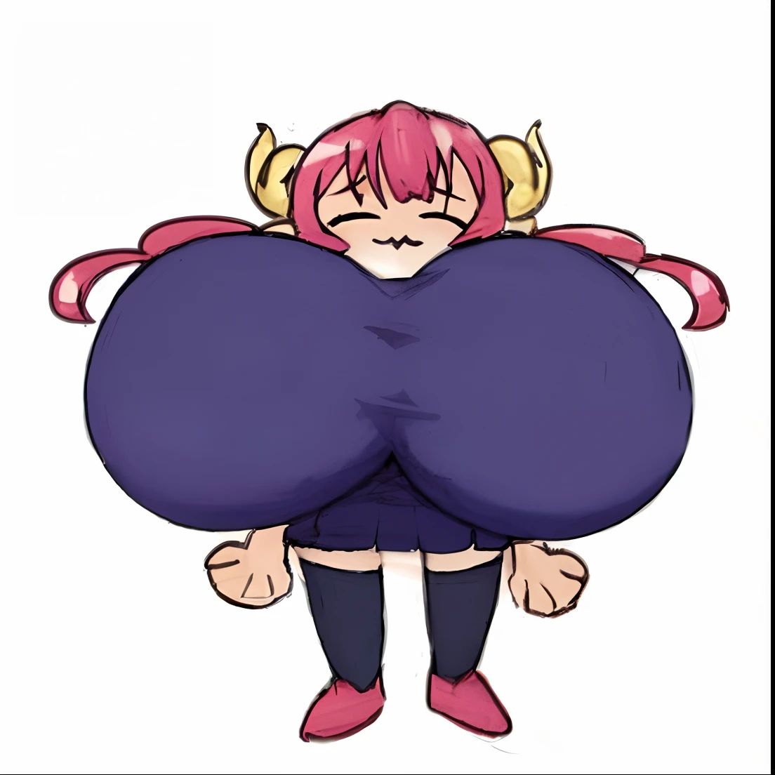 A cartoon image of a woman with a huge purple bag, Anime Blob, insanely inflated hips, Thicc, holding a pudica pose, persona carnosa con extremidades adicionales, Kinmoza!, body swelling about to explode, OPPAI, Ella tiene un vientre redondo y gordo y tembloroso, Absurdo ondulado blob en un vestido, most strongest pose
