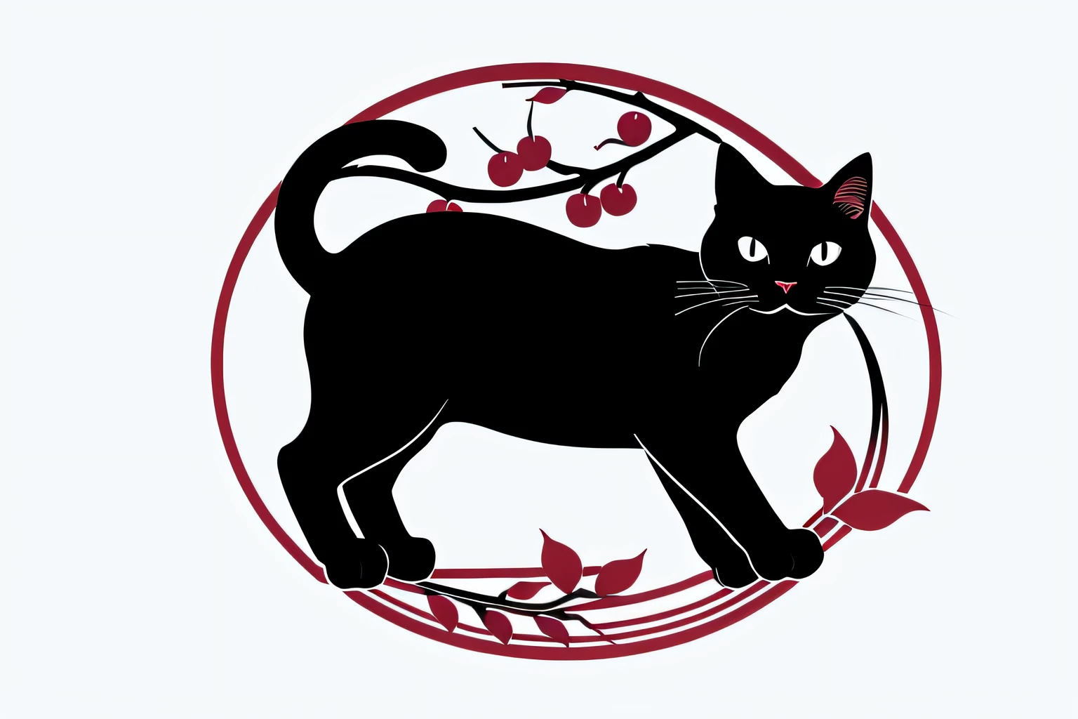 Logo, vector, line-drawing, Design, inspiration, Straight, symmetry,Cat、cherry trees