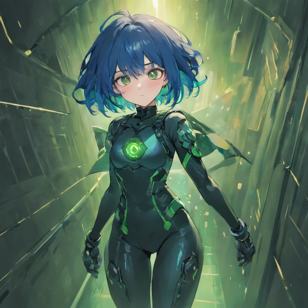 seamless image fusion, best quality, super fine, extremely detailed, delicate and dynamic, cool and militant combatants, wearing hologram armored combat suits that fit tightly to the body and blend into the surrounding scenery, iridescent, night background, cyber armor, green combat uniform, background Iridescent city, woman, short hair