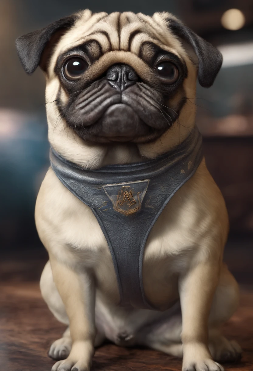 Cute pug,facing at camera,ssmile,Clear hair details,8K,Cinematic texture