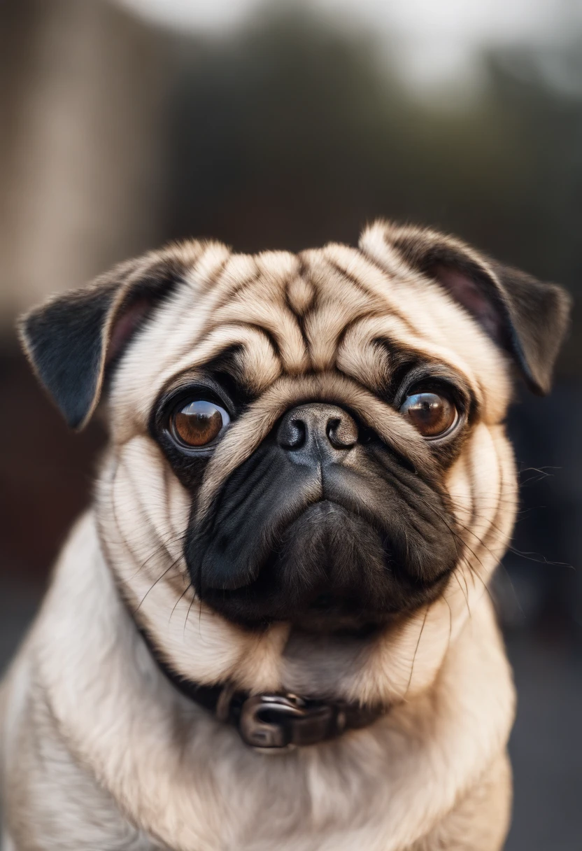 Cute pug，facing at camera，ssmile，Clear hair details，8K，Cinematic texture
