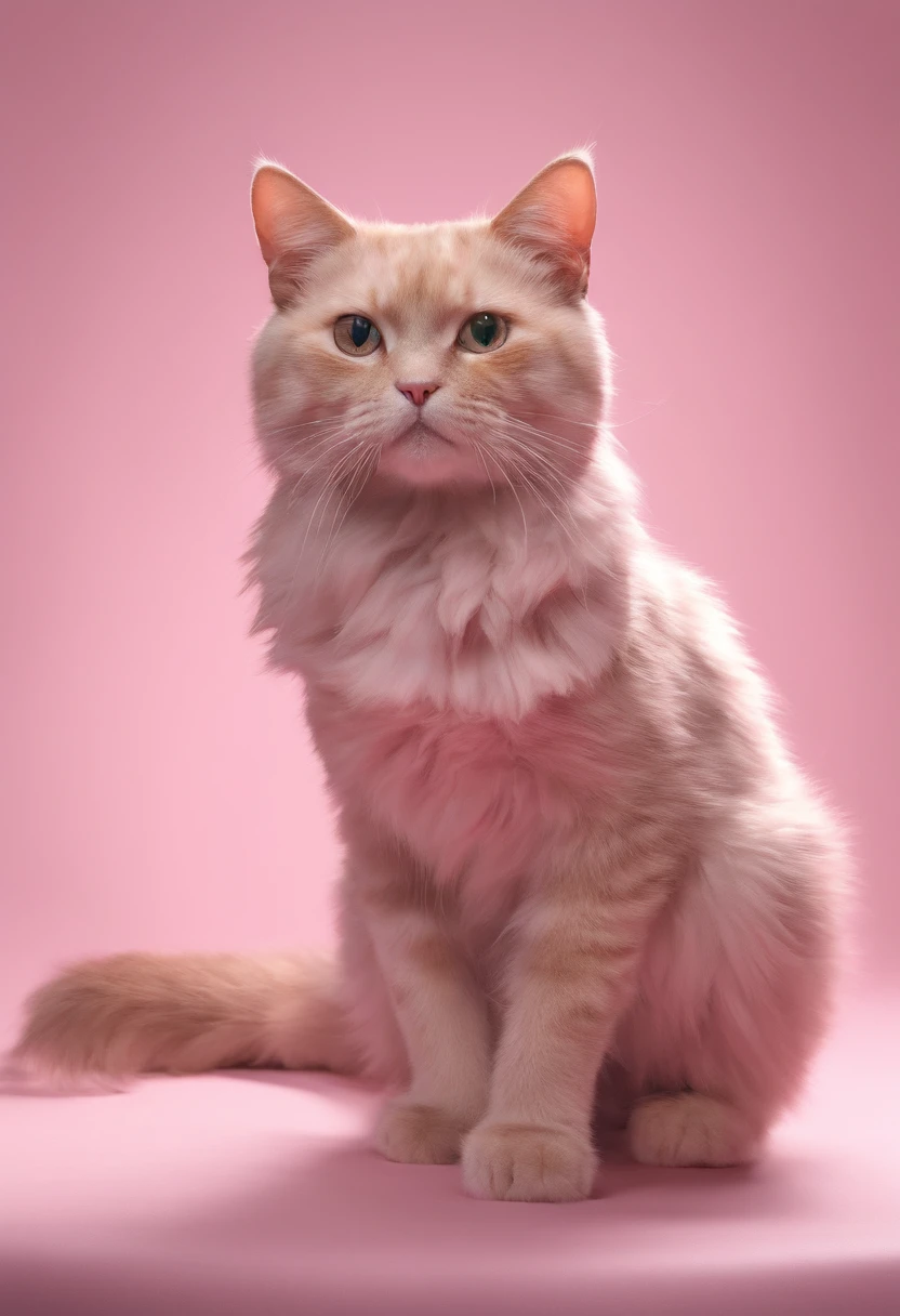 Light pink background，The main body is a cat，The hair details are delicate，Realiy，Cinematic texture，8k，