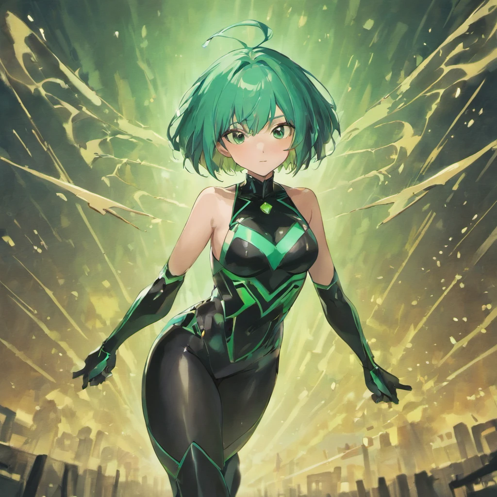 full bodyesbian、one beautiful women、22age、Adults、tall、Cool Beauty、large full breasts、deadpan、Short Bob Cut Hair、Blue hair、Deep green eyes、Wearing a combat suit over a black bodysuit、sleeveless、wearing boots、white backgrounid、