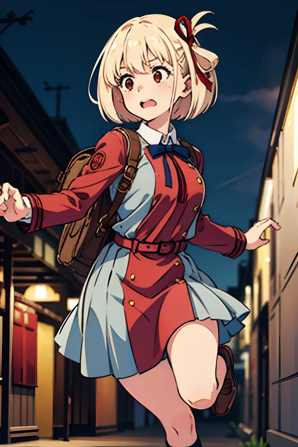 magical motion blur. (best quality, highres, ultra sharp), (motion blur:1.2), Candy Candy\' by Toei Animation, detailed art style, vintage aesthetic, emotional melodrama, inspired by Keiko Nagita and Yumiko Igarashi's original manga, Motion Blur, city night, Blonde, twintails, boots, red dress, ribbon, blue eyes, magical sky, stars, clouds, Motion Blur landscape, motion blur and motion blur, comic, vignettes