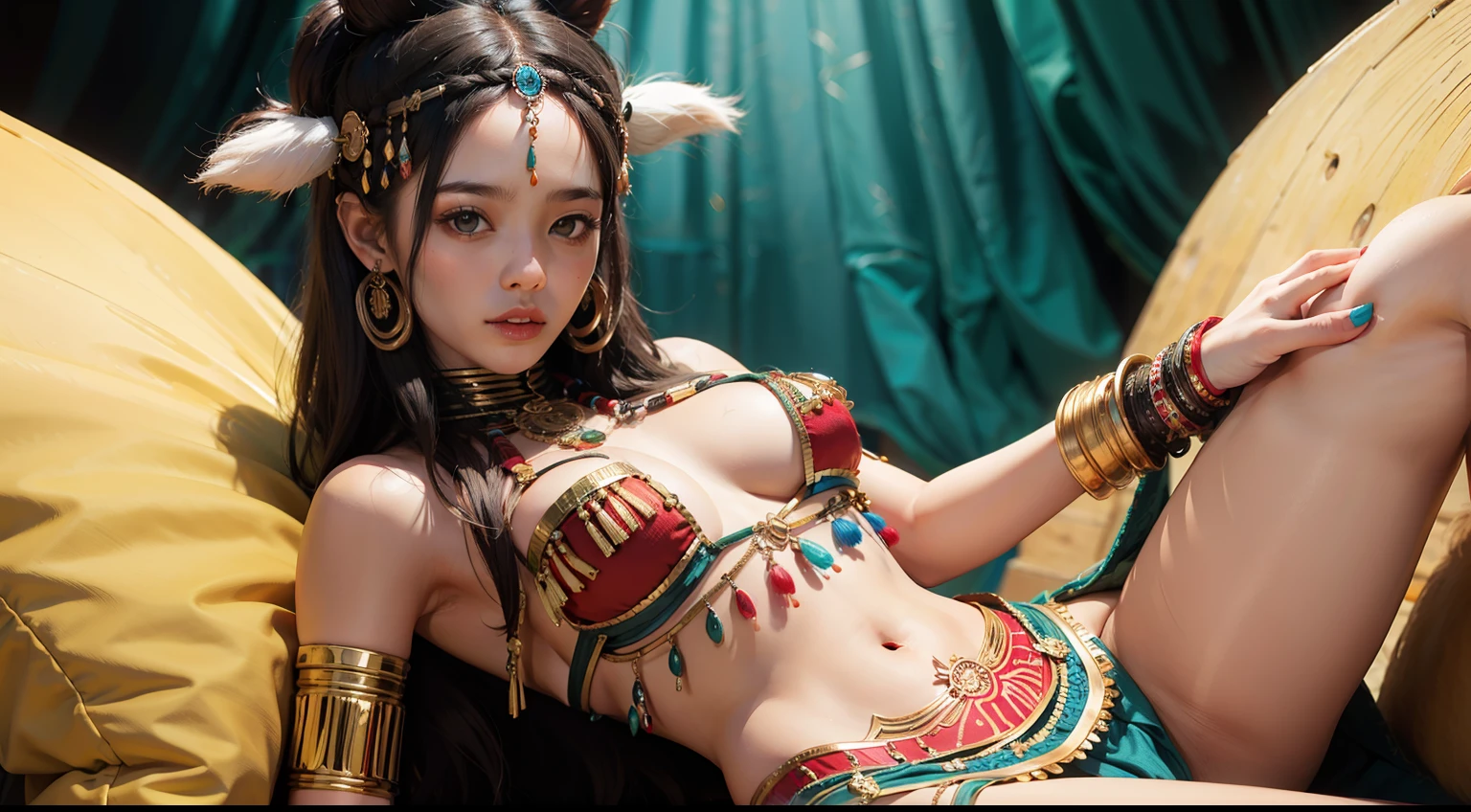 The navel is cute、Woman in South African tribal costume with delicate body.