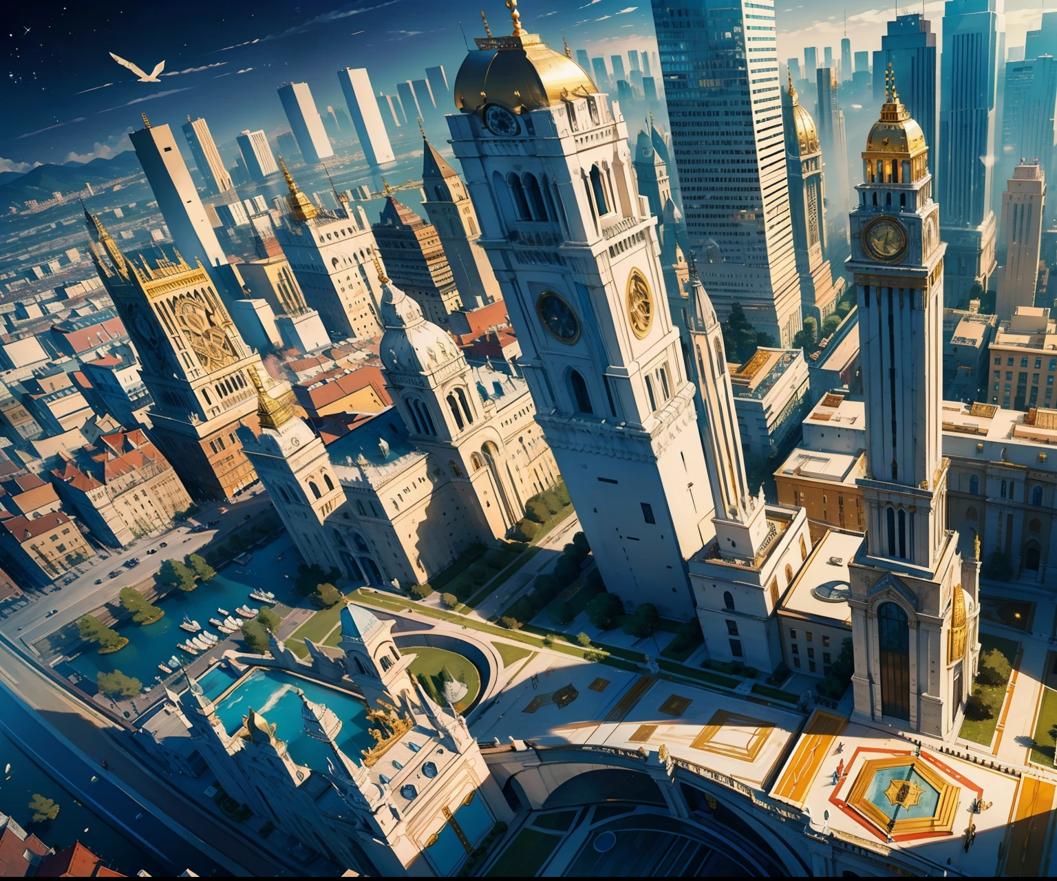 tmasterpiece,HighestQuali,delicated,marbled,Golden-white tones,gold line,Marble material,Buildings,exuberant,Bustling metropolis