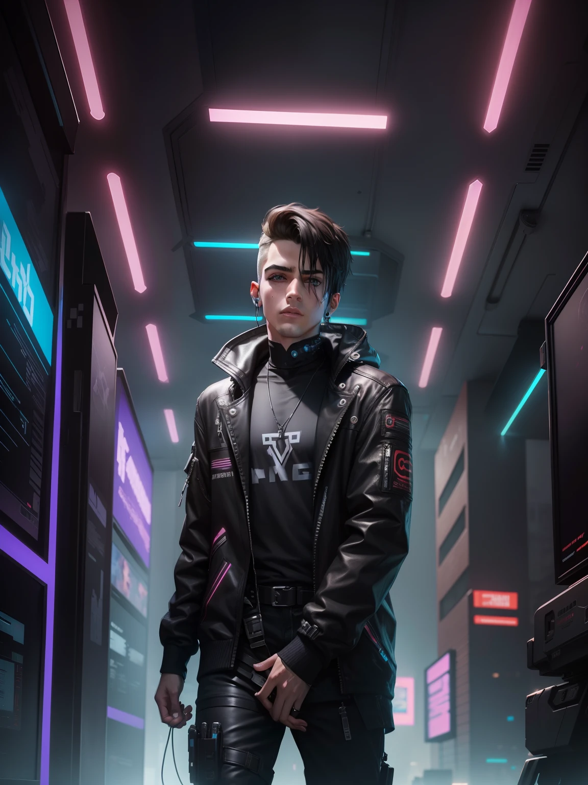 Change background cyberpunk handsomeboy, realisstic face, 8k, ultra realistic,