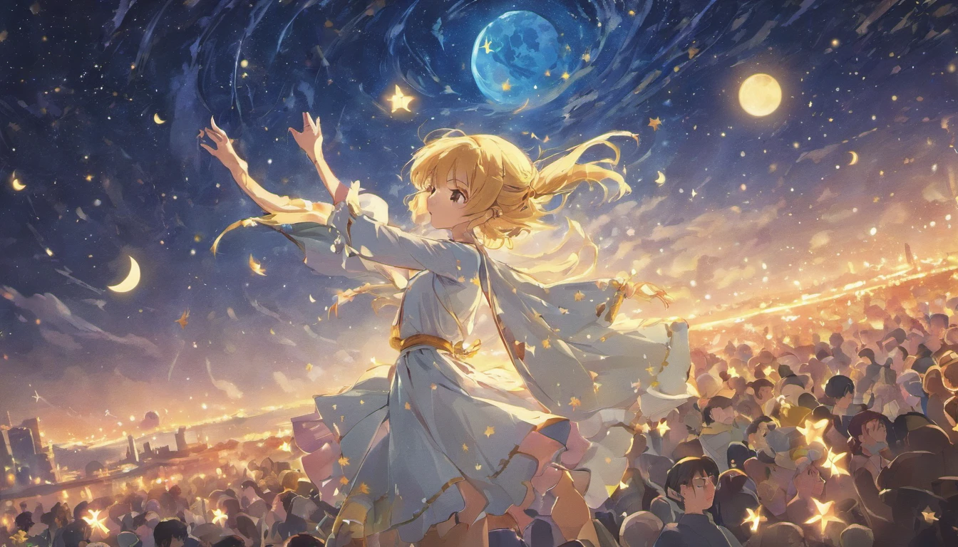 The moon and stars dance at midnight