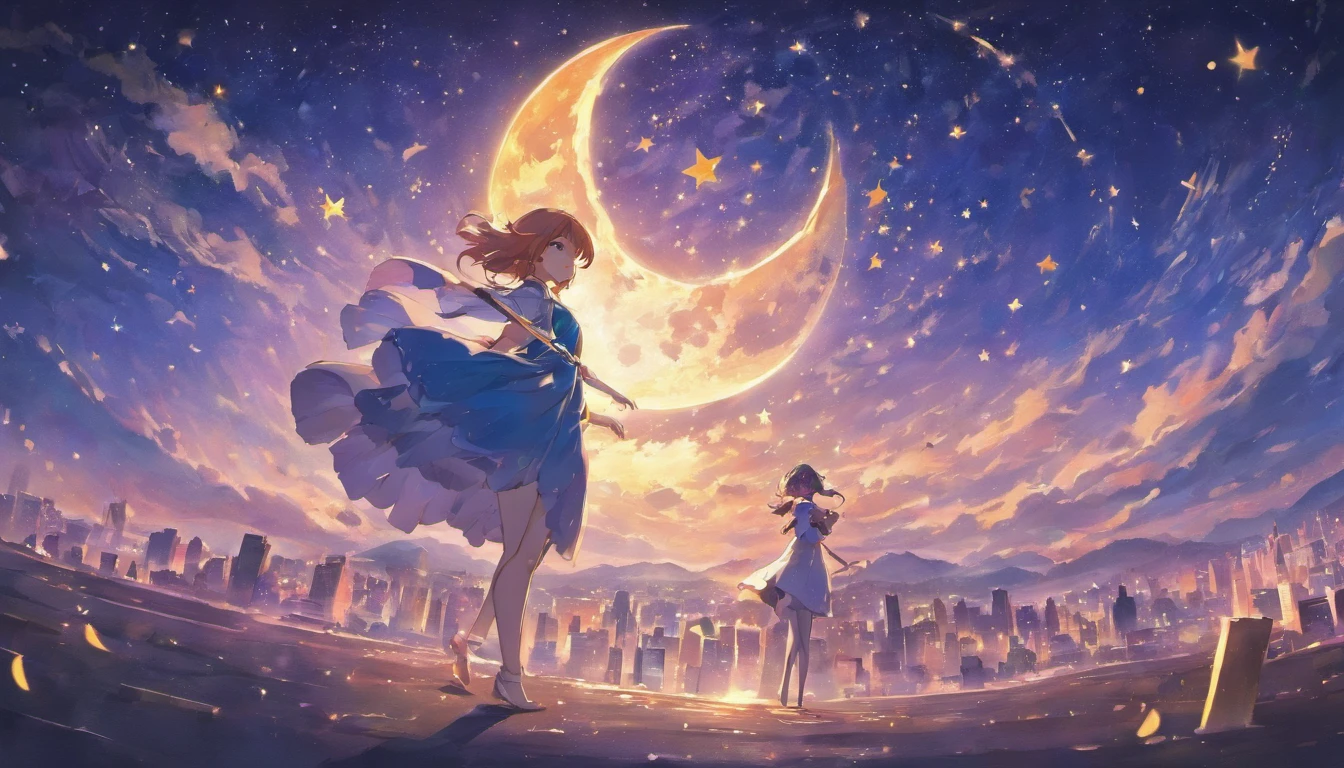 The moon and stars dance at midnight