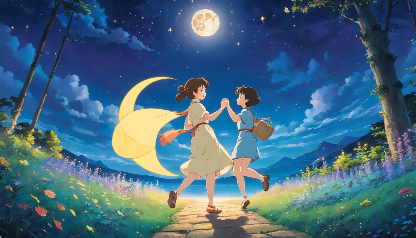The moon and stars dance at midnight