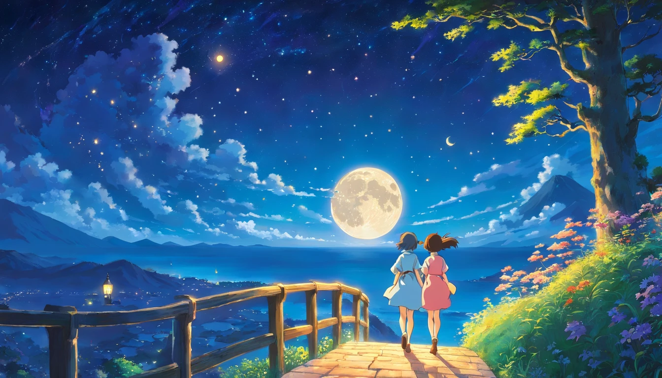 The moon and stars dance at midnight