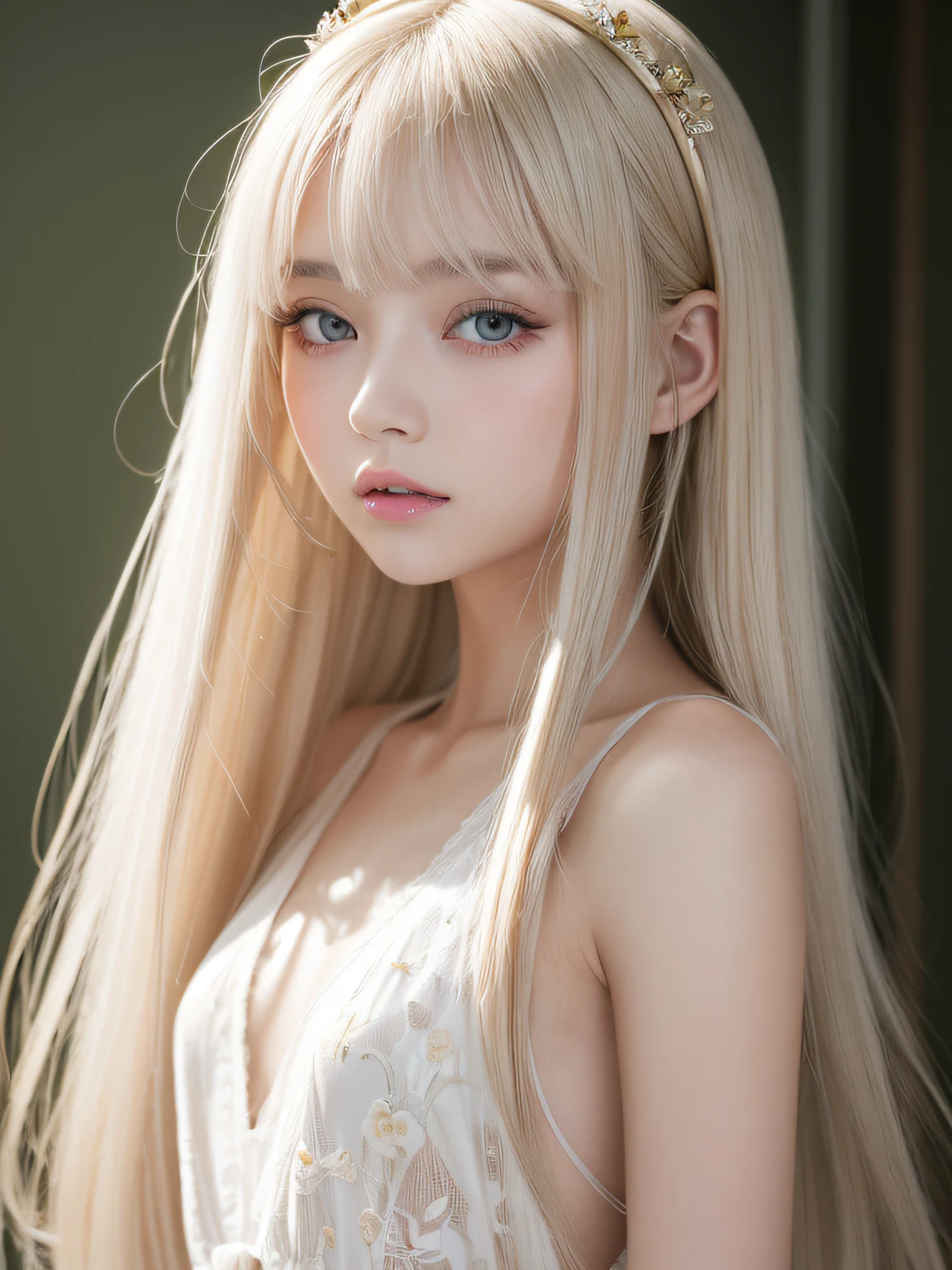 13yo girl、Bright platinum blonde hair shining dazzling gold、Bangs between dazzling eyes、Super long straight hair、pale green eyes、bright expression、Transparent white and wet nightgown、European youth、perfectly beautiful face、Bright makeup、Thin pink lips、Girl in the shower、1 girl in、Unbuttoned shirt、lipsticks、Hair buns、Colored inner hair、deceptive advertising、{steams}、Viewer Vision、Golden Hour Lighting、comic strip、Bokeh atmosphere perspective、detaileds、Movie Light、intricate-detail、hight resolution、 Detailed features of face design、High Details、Clear focus、SMOOTHNESS、aesthetics、High Details、printed、octane、{{masterpiece}}、 petite, little, flat_chest, skinny,