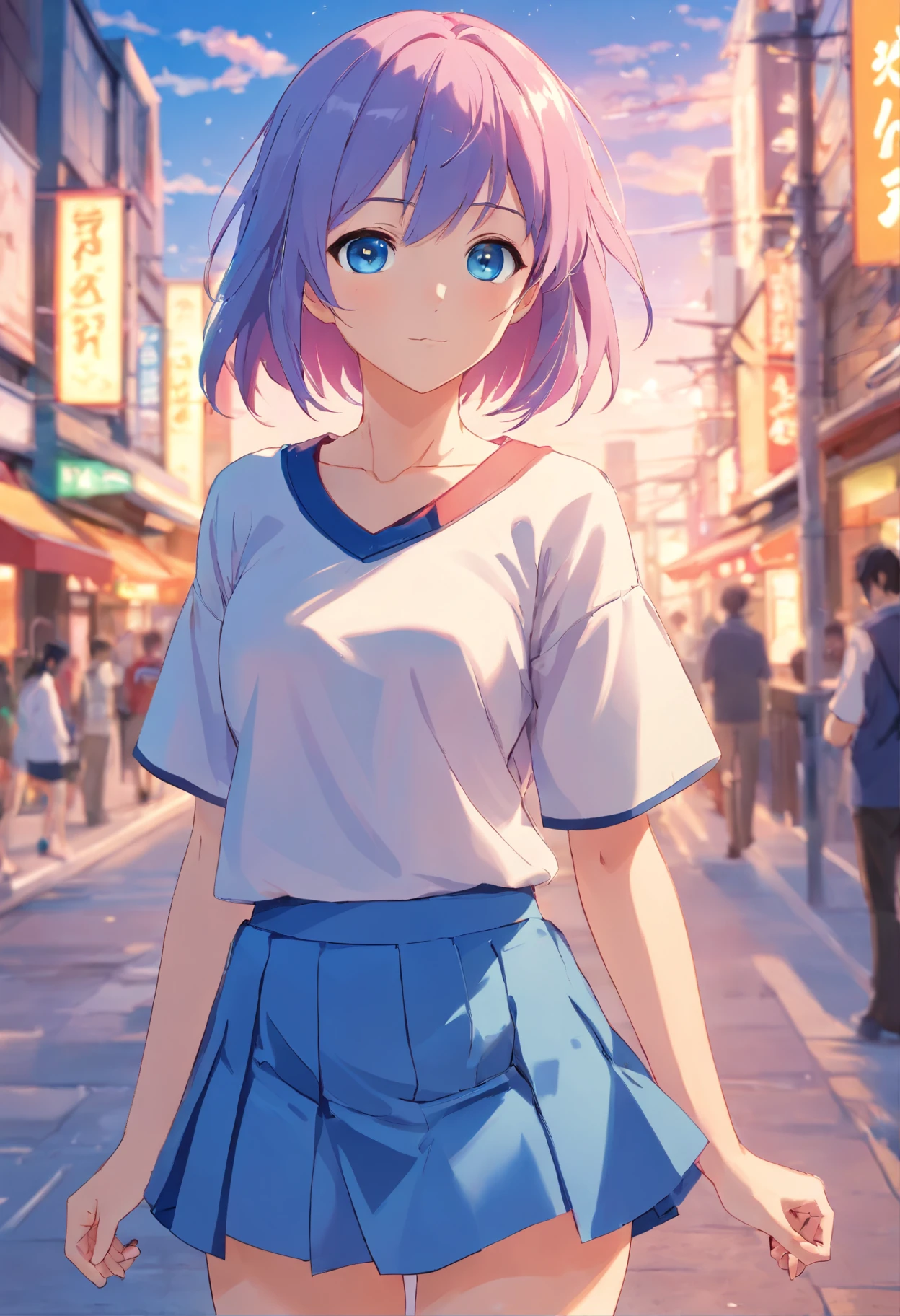 whole body picture,Wear a dyed skirt,Anime girl with colored hair and blue eyes, render of april, saori, close up iwakura lain, Rendu portrait 8k, render of a cute 3d anime girl, photorealistic anime girl rendering, Smooth anime CG art, close up of a young anime girl, anime visual of a cute girl, Also, Anime moe art style