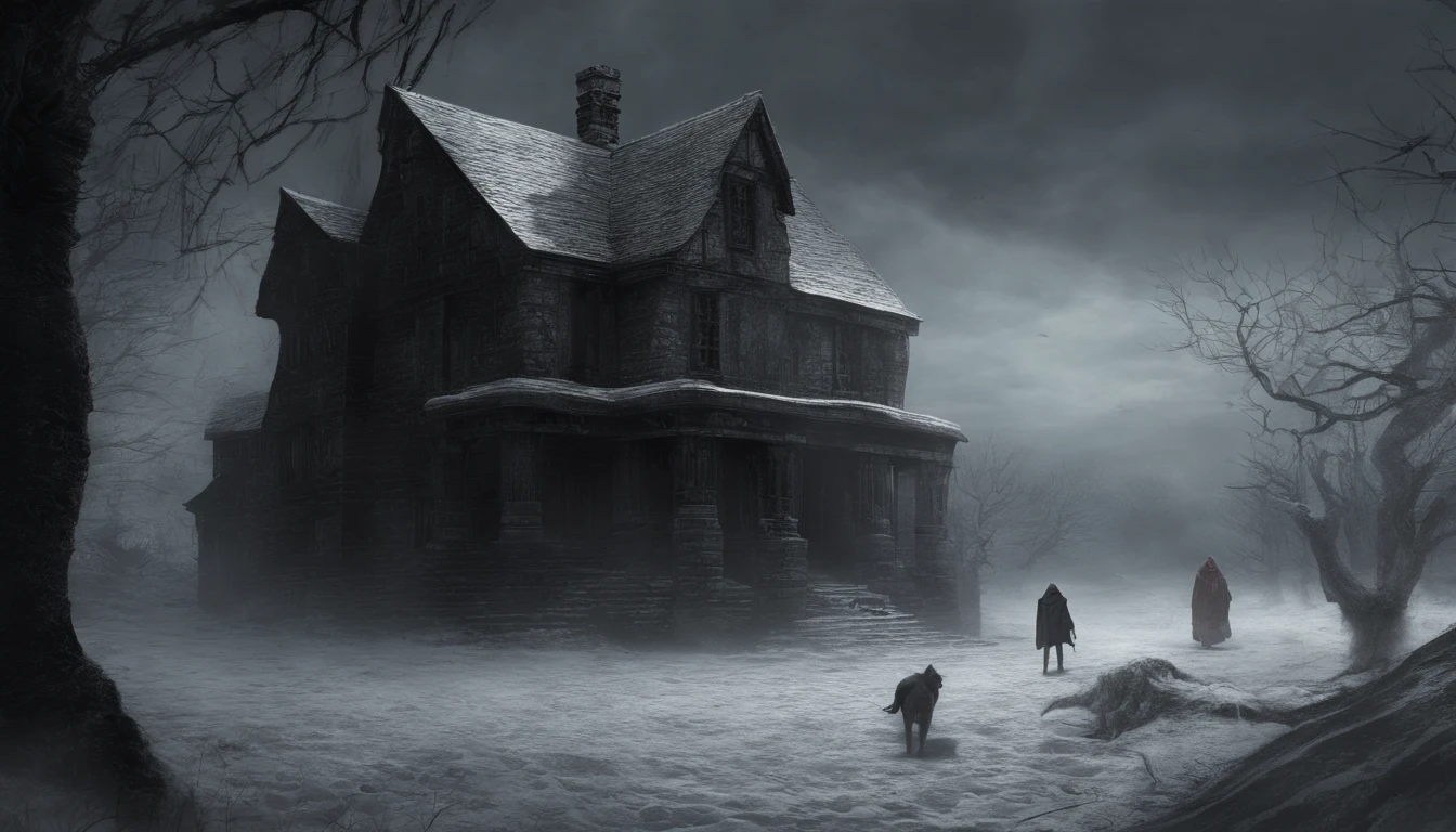 ue,Medieval cityscape,Stone House,snowscape,Little Red Riding Hood Little Girl,werewolf man