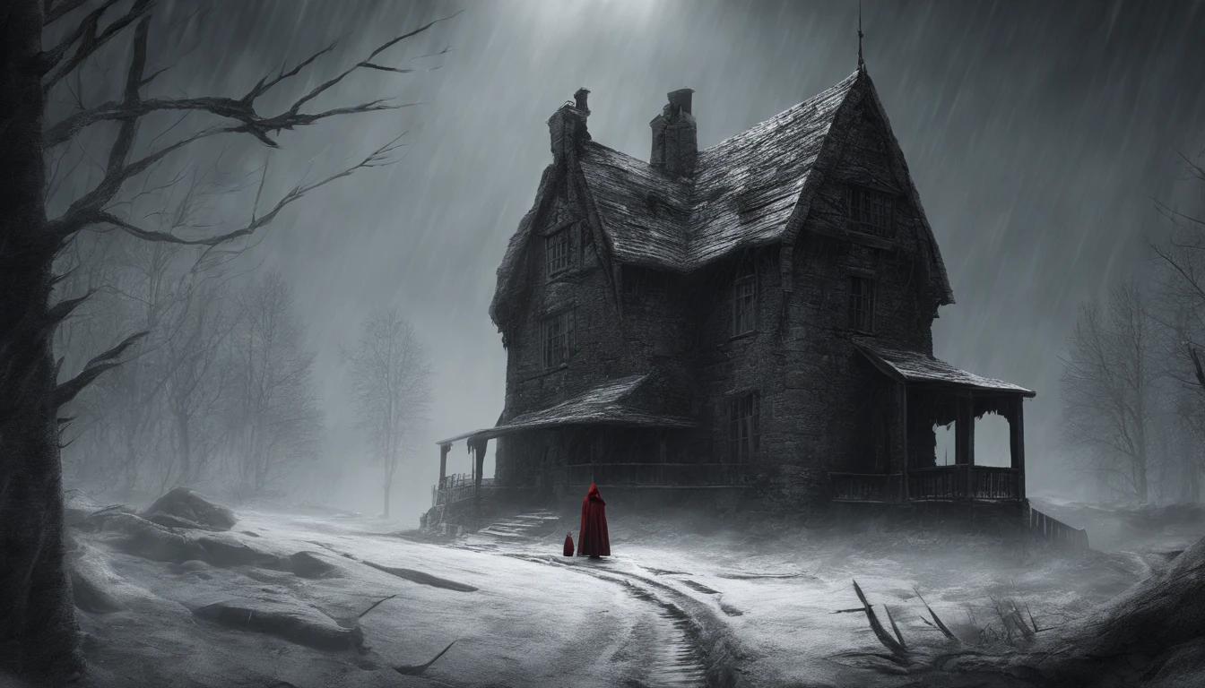 ue,Medieval cityscape,Stone House,snowscape,Little Red Riding Hood Girl,werewolf man