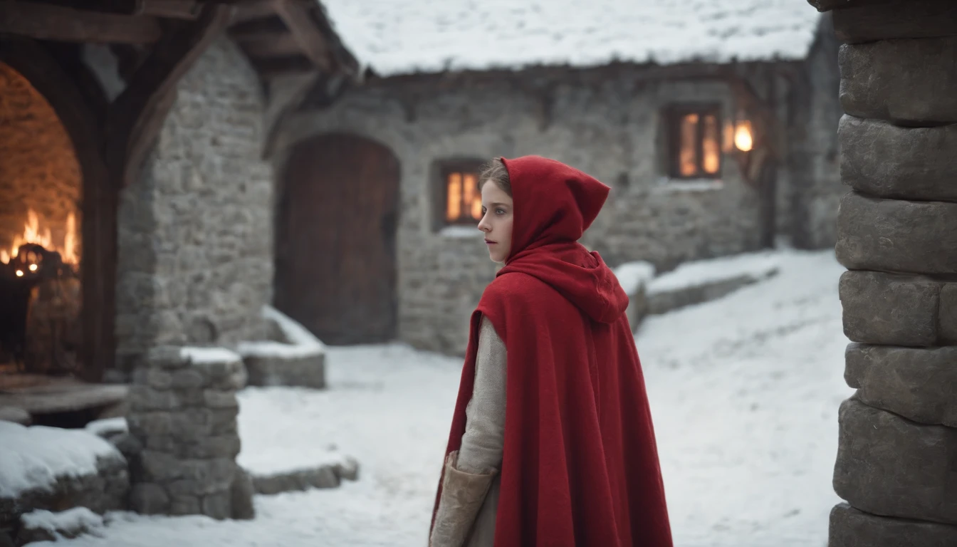 ue,Medieval cityscape,Stone House,snowscape,Little Red Riding Hood Little Girl,werewolf man