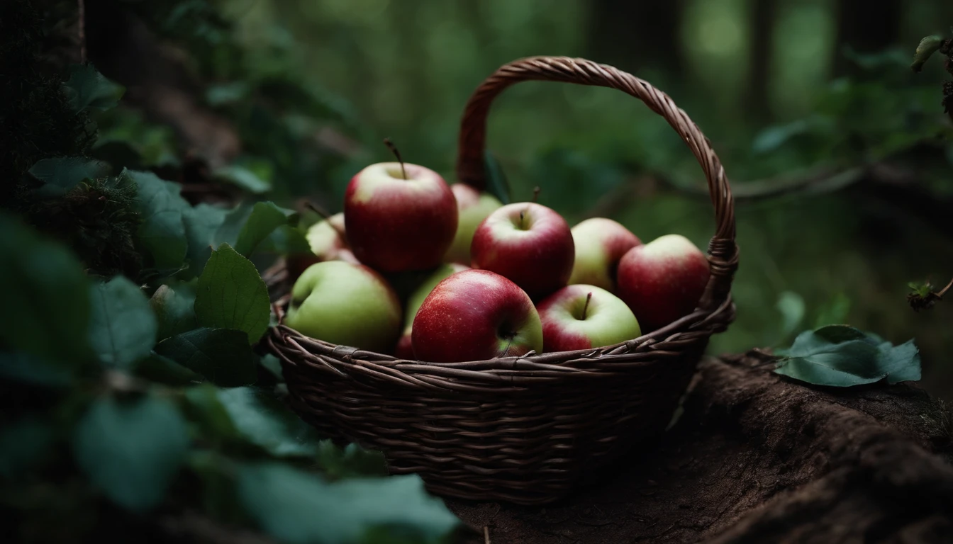 Medieval Dark Forest,A lot of apples in a basket