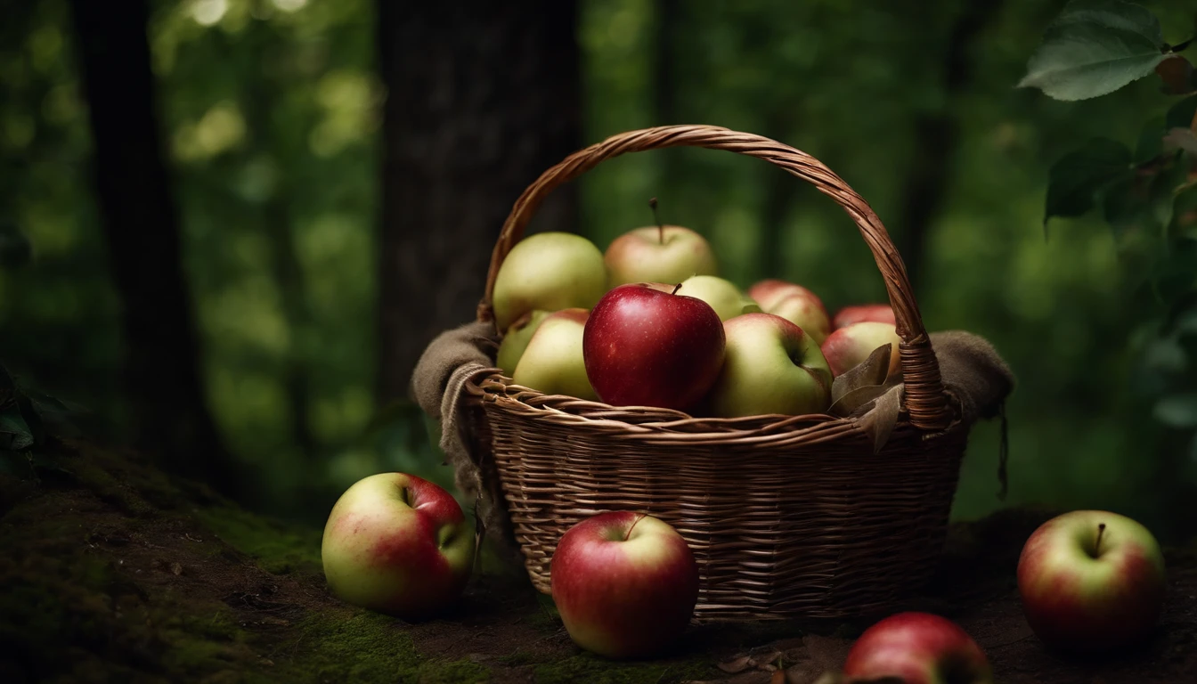 Medieval Dark Forest,A lot of apples in a basket