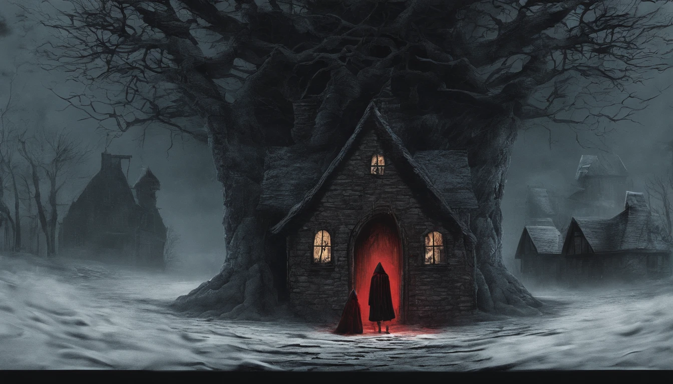 ue,Medieval cityscape,Stone House,snowscape,Little Red Riding Hood Little Girl,werewolf man
