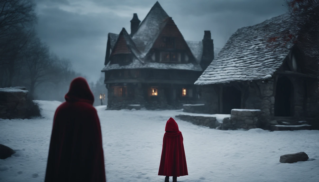 ue,Medieval cityscape,Stone House,snowscape,Little Red Riding Hood Little Girl,werewolf man