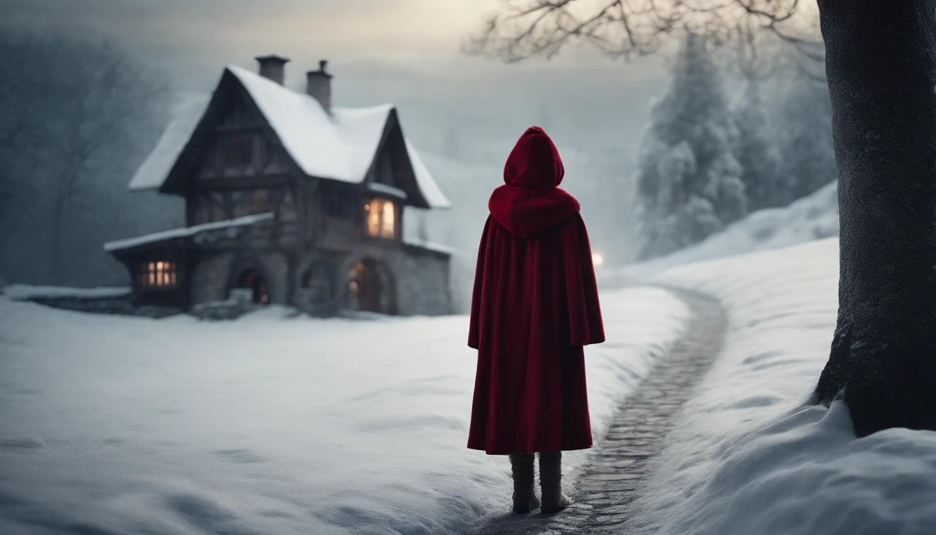 ue,Medieval cityscape,Stone House,snowscape,Little Red Riding Hood Little Girl,werewolf man