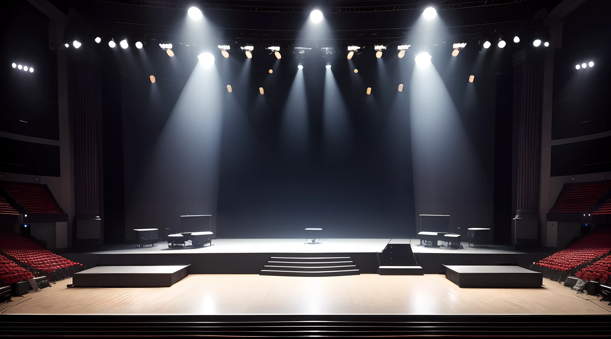 stage for musical performances with two screens, uma de cada lado do palco em pilotis, Made of steel